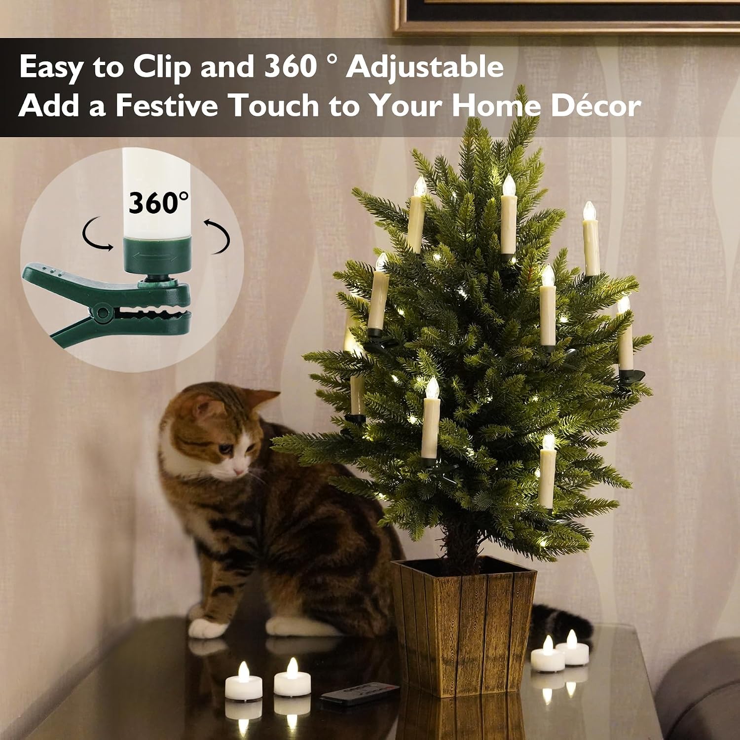 Detalle 2 de Rhytsing TS2062-T20 Clip-On LED Candles, Warm White, Remote and Timer