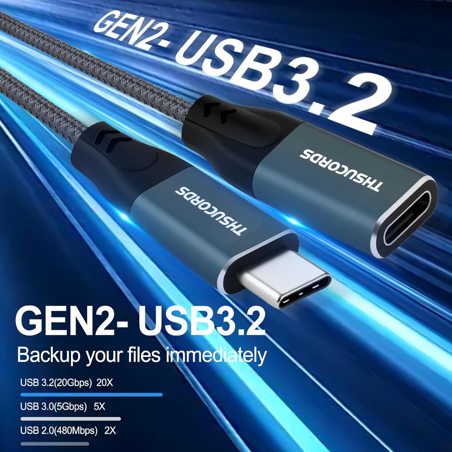 Thumbnail 1 de Thsucords USB C Extension Cable 3M (2-Pack) – USB Type-C 20Gbps 100W, Male to Female