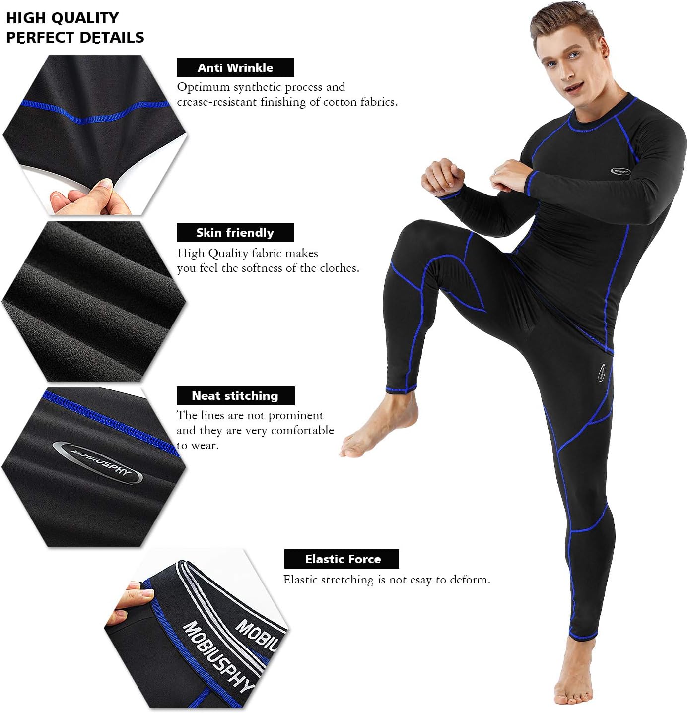 Detalle de MOBIUSPHY Men’s Fleece-Lined Thermal Underwear Set, Long Johns Top and Bottom