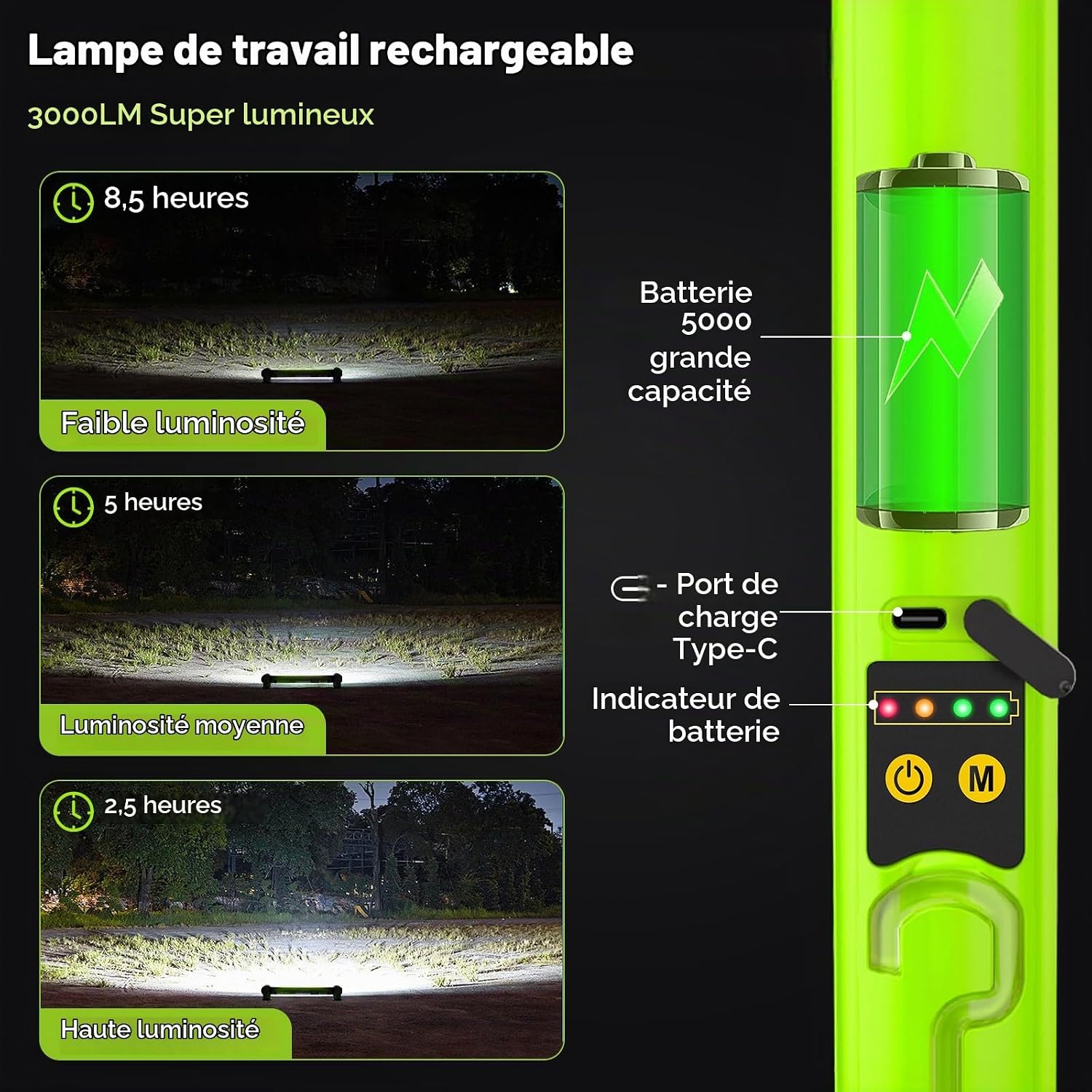 Detalle 2 de MEIKEE SWL-01 werklamp, 3.000 lm, 6 lichtmodi, magneten en haken
