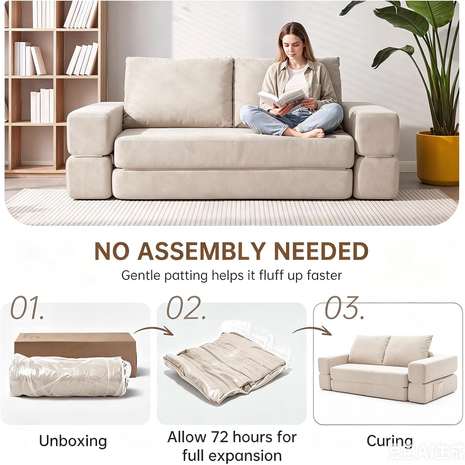 Thumbnail 6 de Dailyhome DHSOFA-0239-BEIGE-NEW-CA Convertible Corduroy Sofa Bed, Beige