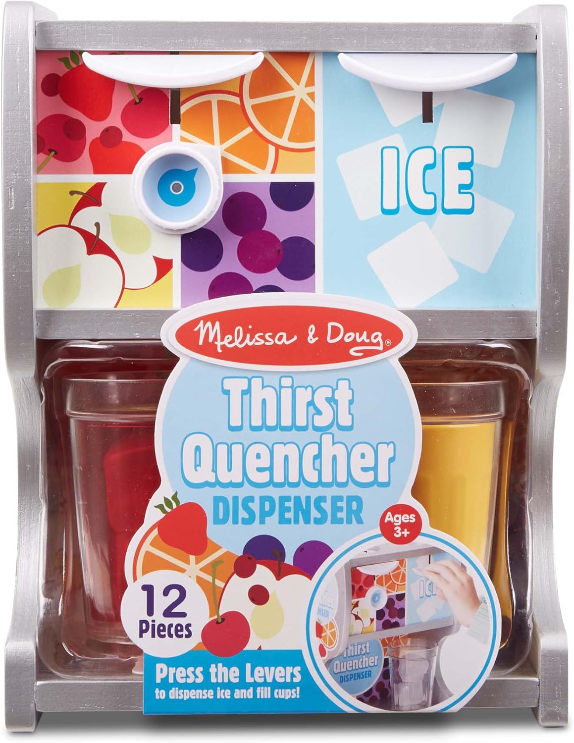 Detalle de Melissa & Doug Thirst Quencher Wooden Drink Dispenser with Juice Inserts, Ice Cubes & Play Kitchen Accessories