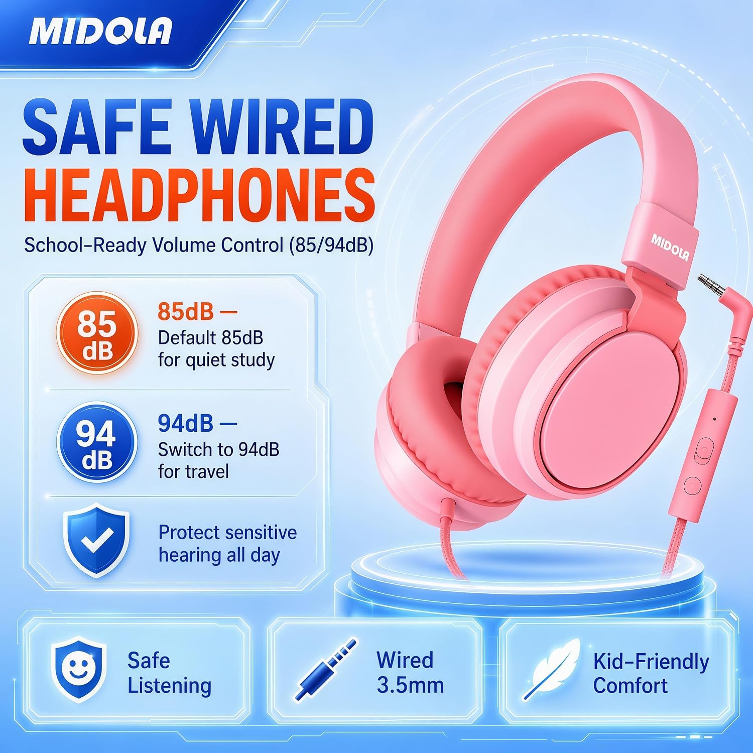 Detalle 2 de Midola Kids Headphones with 85/94dB Volume Limit