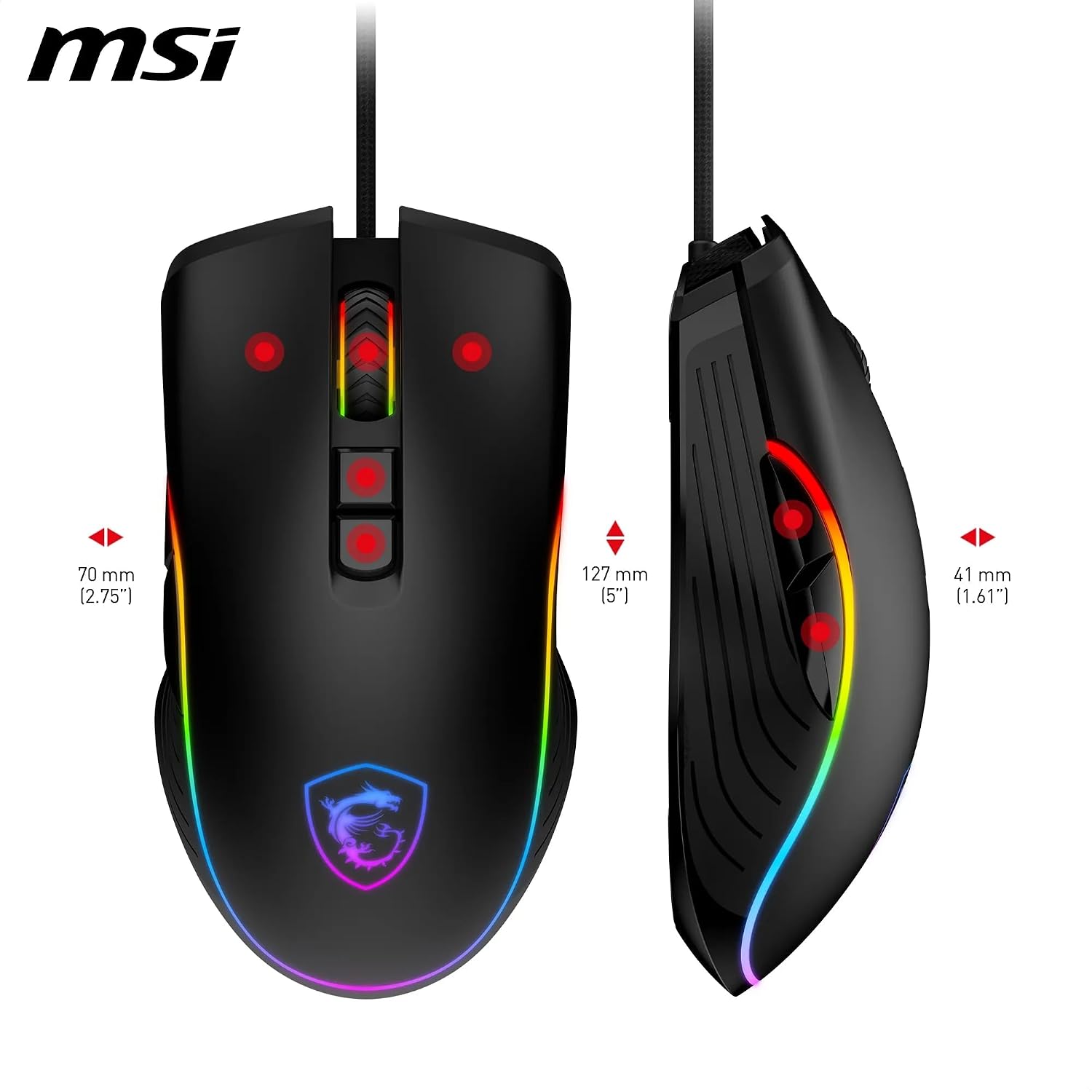 Thumbnail 6 de msi FORGE GM300 mouse da gaming cablato con sensore ottico 7200 DPI, 7 pulsanti e RGB