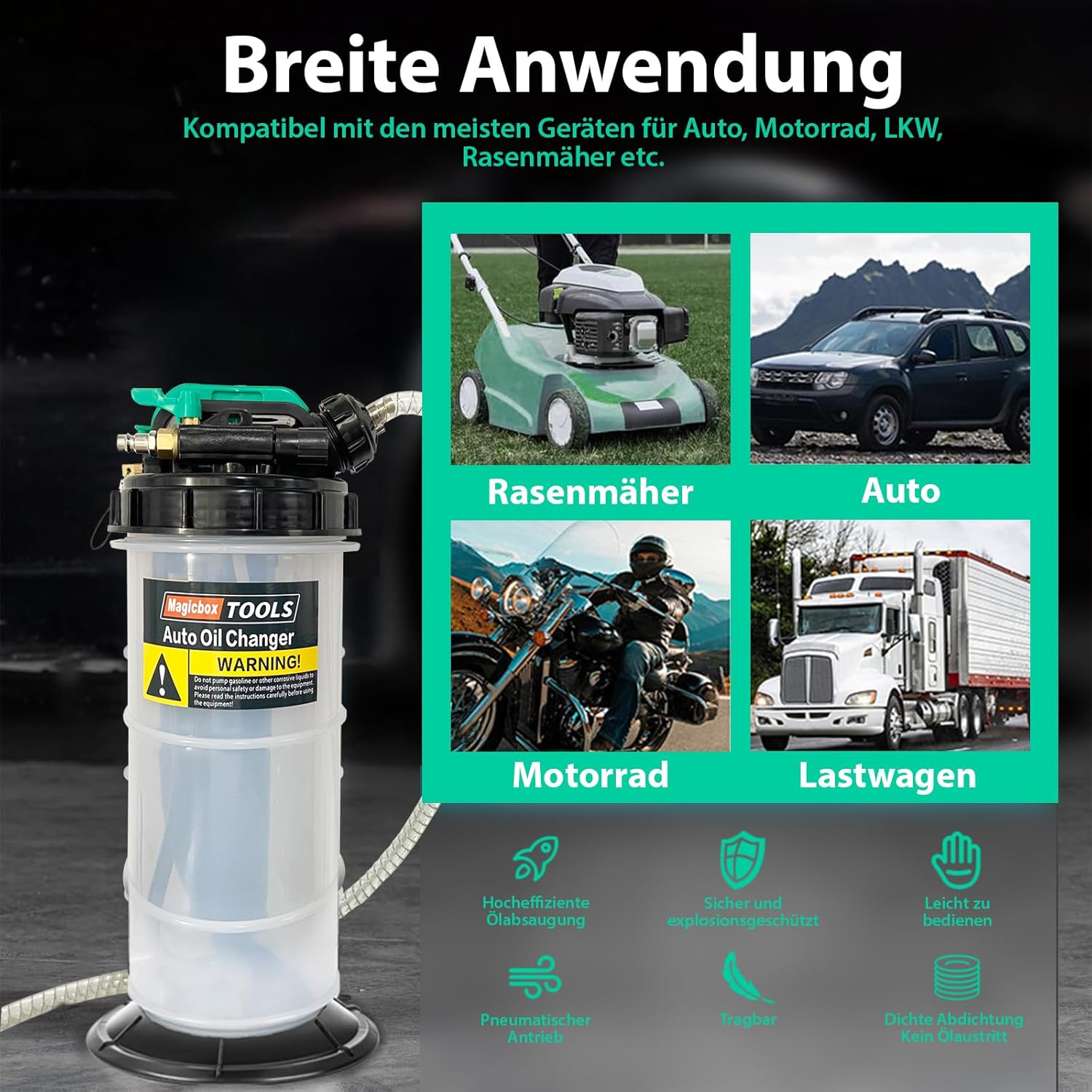 Thumbnail 4 de Magicbox Ölabsaugpumpe Auto Dual-System (manuell + pneumatisch) mit 5,3 l Kapazität und 6 Schläuchen