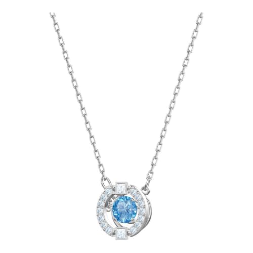 Detalle de Swarovski Set Una Round Blu Placcato rodio – Orecchini a lobo e collana