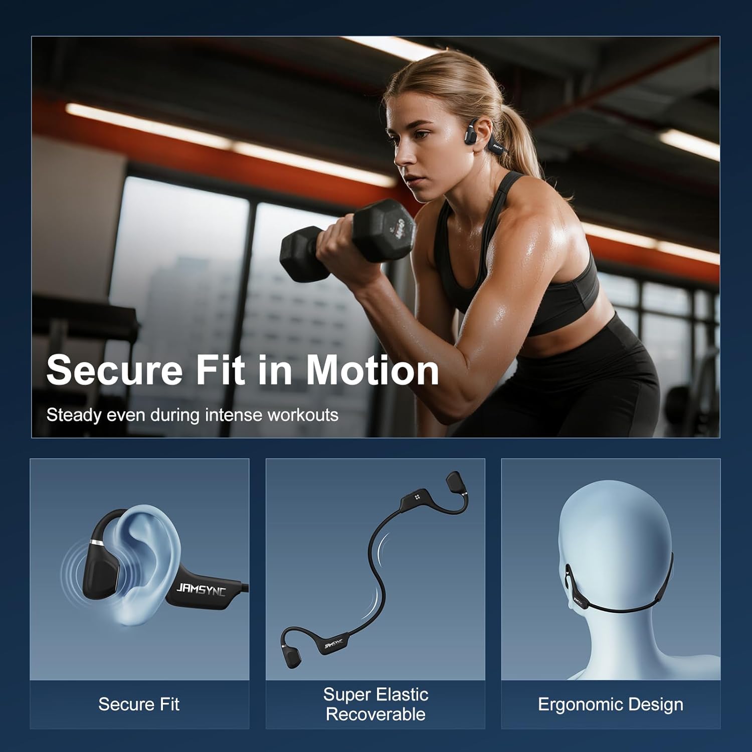 Detalle 2 de Jamsync Open Ear Headphones: Open-Ear Run-Ready Bluetooth Headphones with 14-Hour Battery