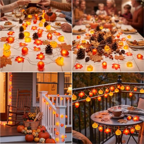 Detalle 2 de Liyade Guirnalda LED de otoño de 3 m con 20 LED, calabazas y temporizador