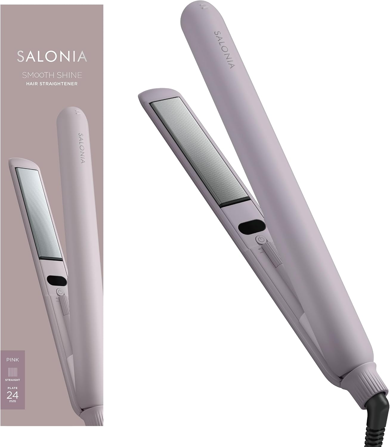 Detalle de SALONIA スムースシャイン ストレートアイロン 24mm ピンク|セラミックプレート・最高温度210℃