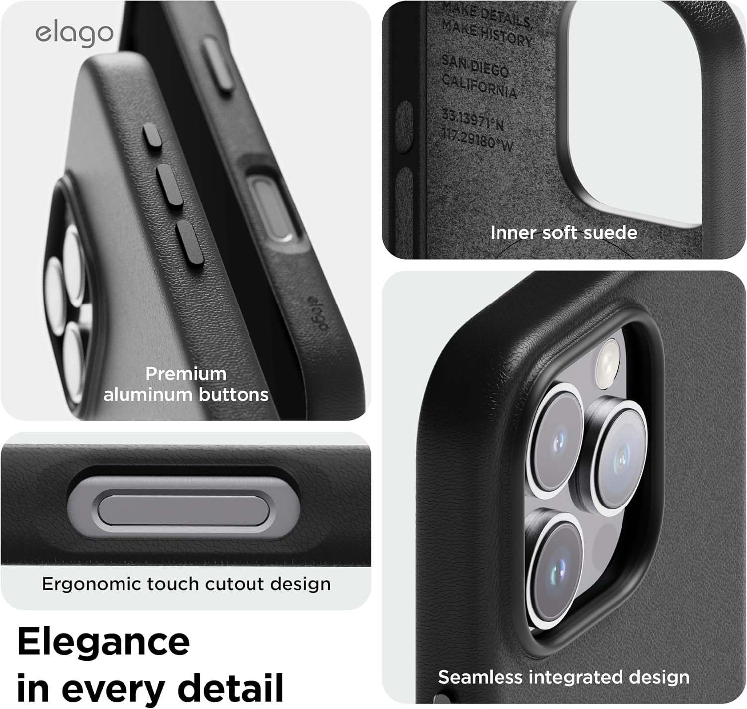 Detalle de elago Coque cuir magnétique MagSafe pour iPhone 16 Pro – vegan, antichoc et résistante à l’eau