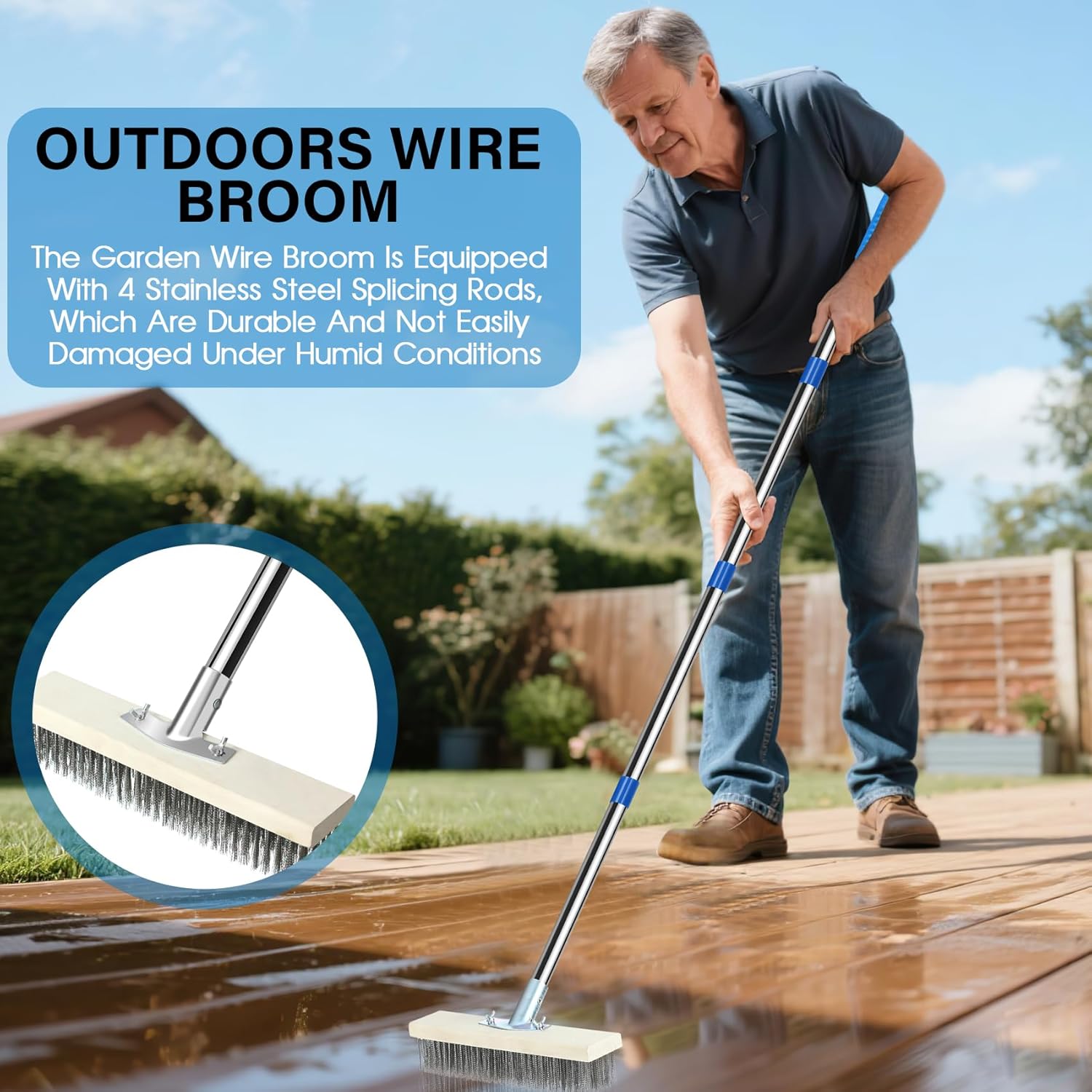 Thumbnail 6 de EzKamfort Ezkamfort Wire Broom with 163cm Adjustable Handle – stainless steel bristle patio scrubber