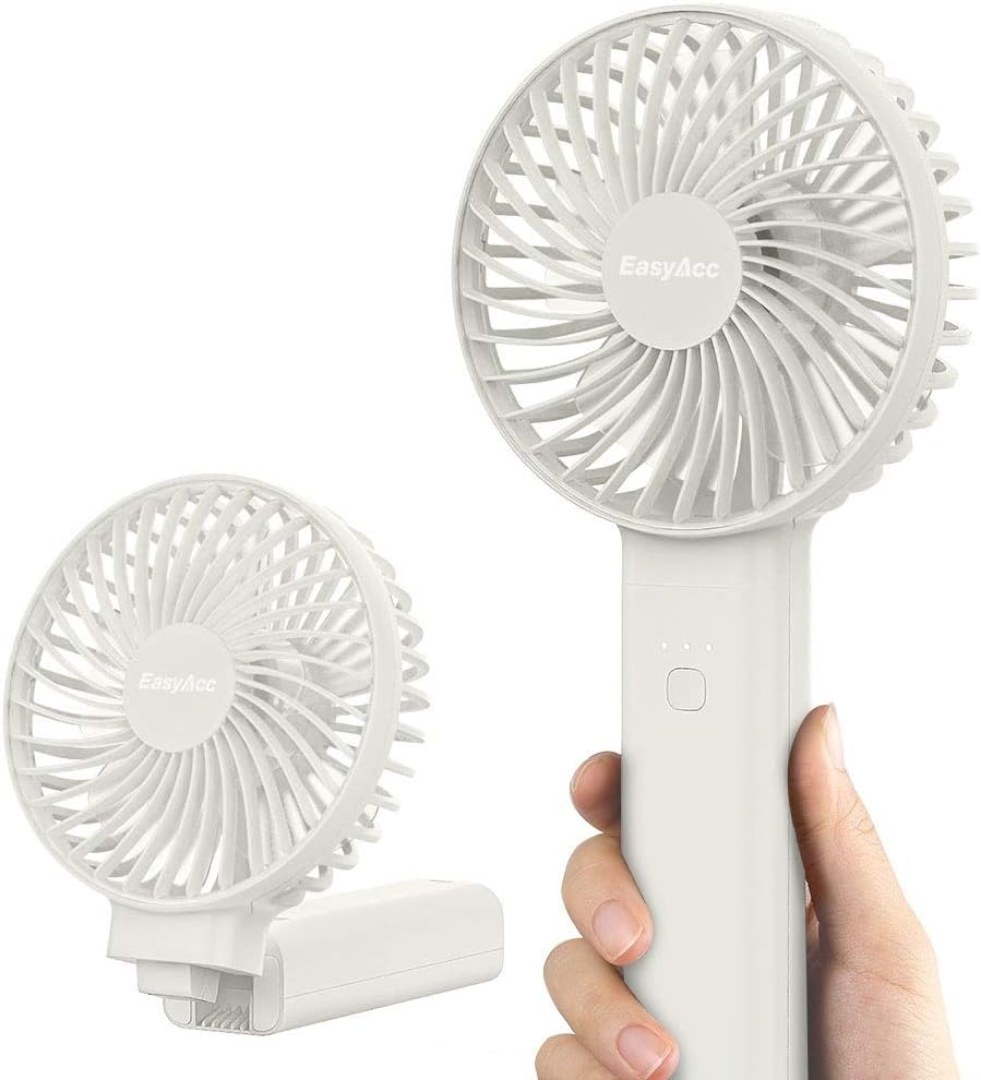 Detalle de EasyAcc Handventilator mit 5.000 mAh Akku und Powerbank-Funktion – faltbar, wiederaufladbar, weiß