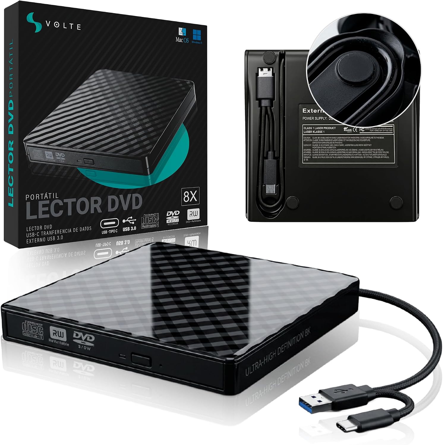 Imagen de VOLTE Lector CD/DVD Externo USB 3.0 para PC y portátil en OfertitasTOP