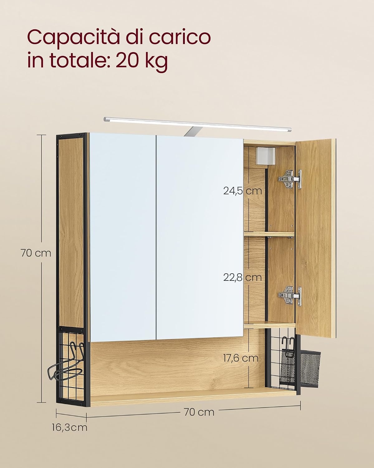 Detalle 2 de VASAGLE BBK124Y01 Armadietto bagno 14,5x70x70 cm