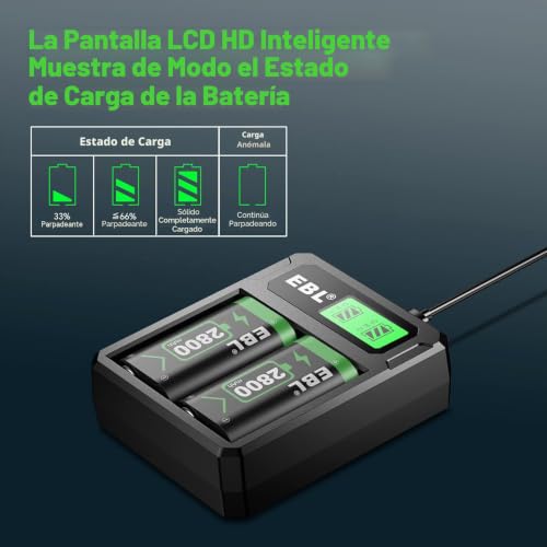 Detalle de EBL Batería recargable de 2800 mAh para mandos Xbox One/Series X|S con cargador LCD