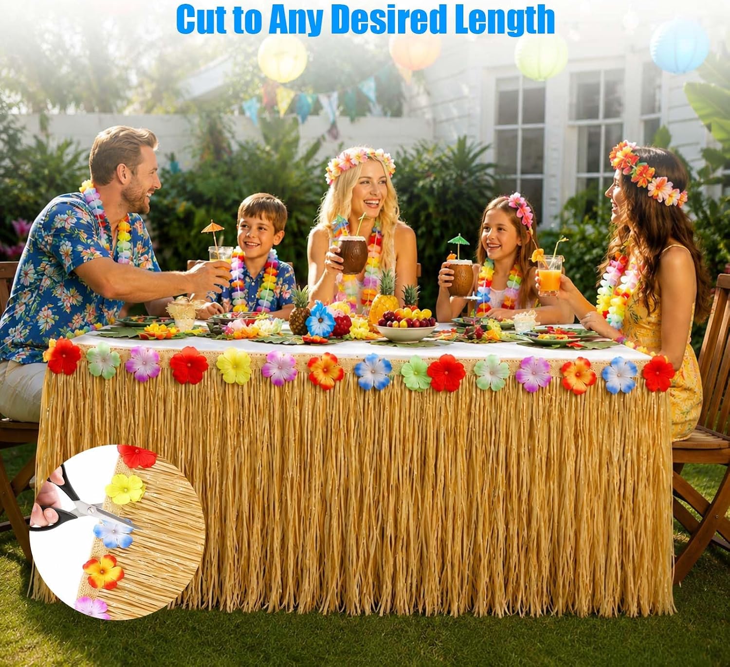 Thumbnail 4 de Bszatan 4 Pack Luau Grass Table Skirt – Natural 275x75cm Tropical Party Decor