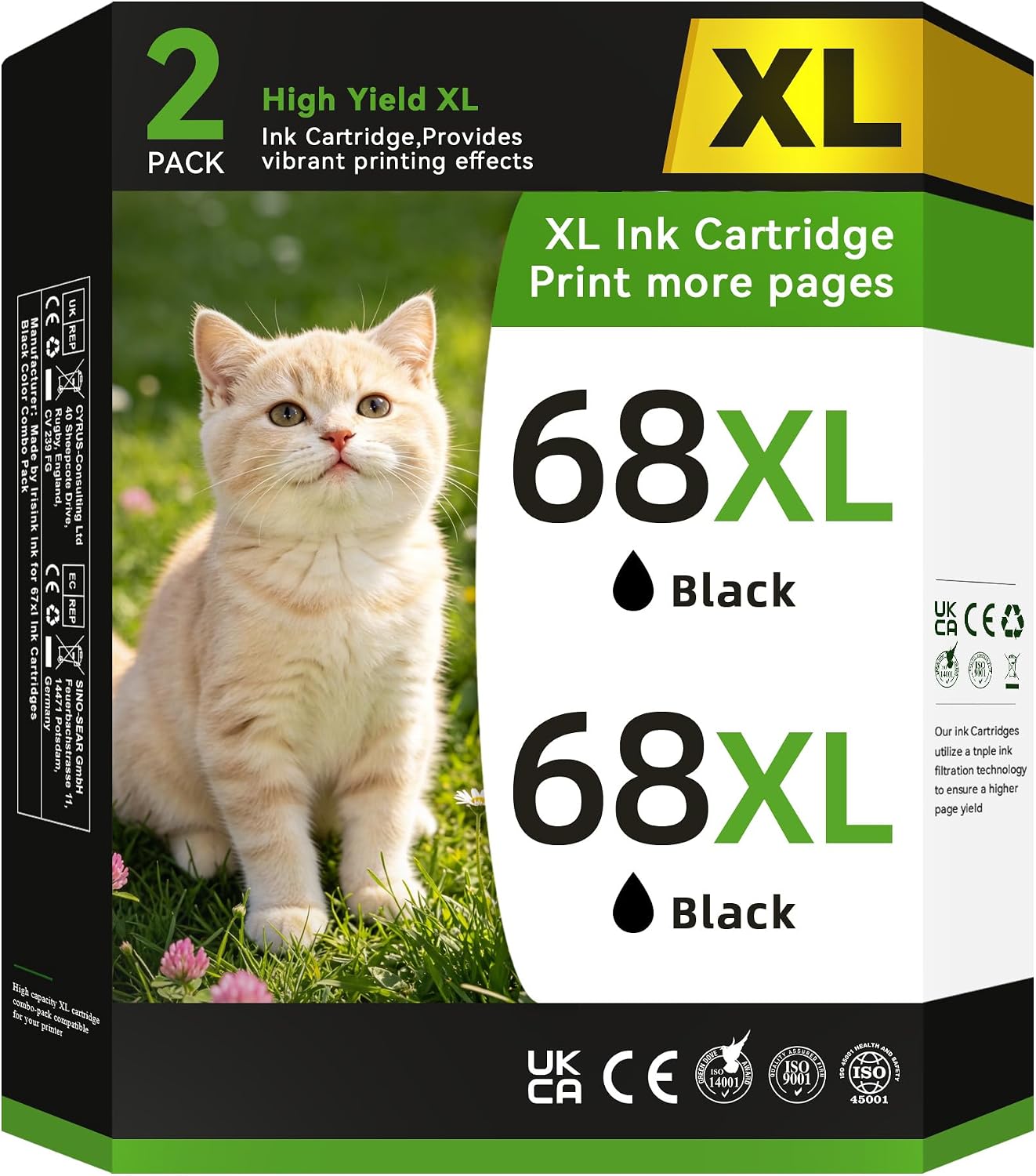 Detalle de NVN 68-2B 68XL Black Ink Cartridges, 2-Pack for Compatible HP Printers