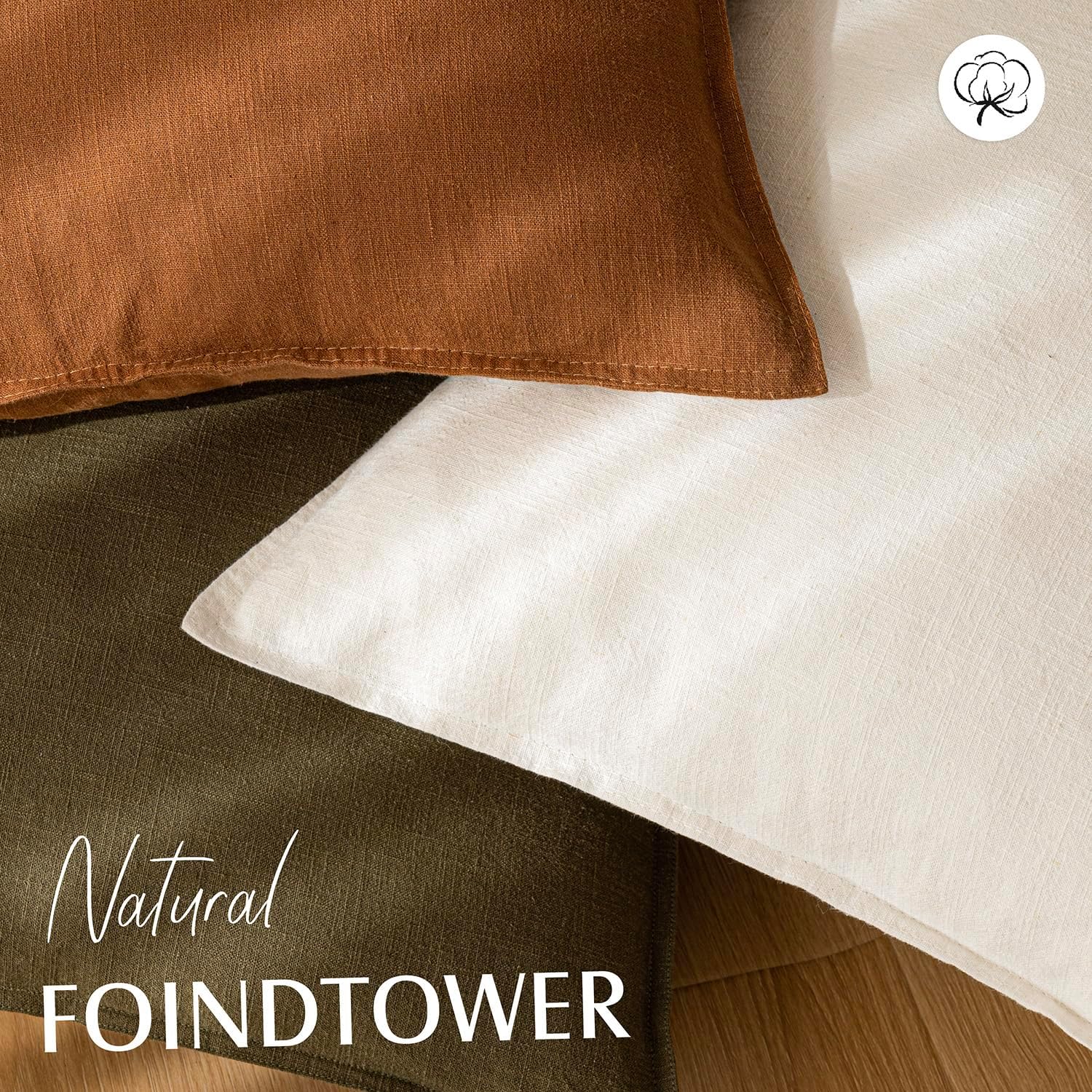Detalle de Foindtower 2-Pack Decorative Linen Throw Pillow Covers, 26x26 Cream White