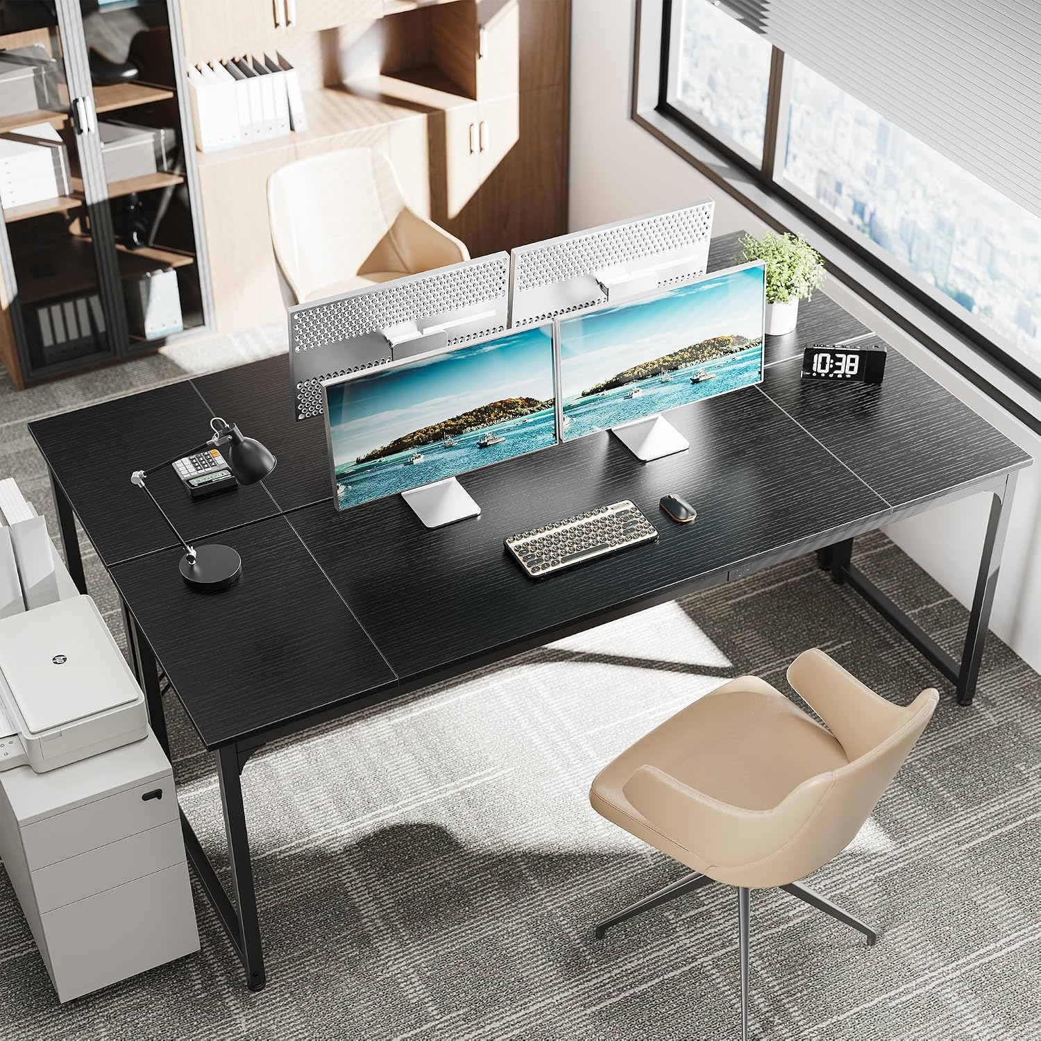 Detalle 2 de Huuger 80-Inch Computer Desk, Black Engineered-Wood Top, Metal Frame