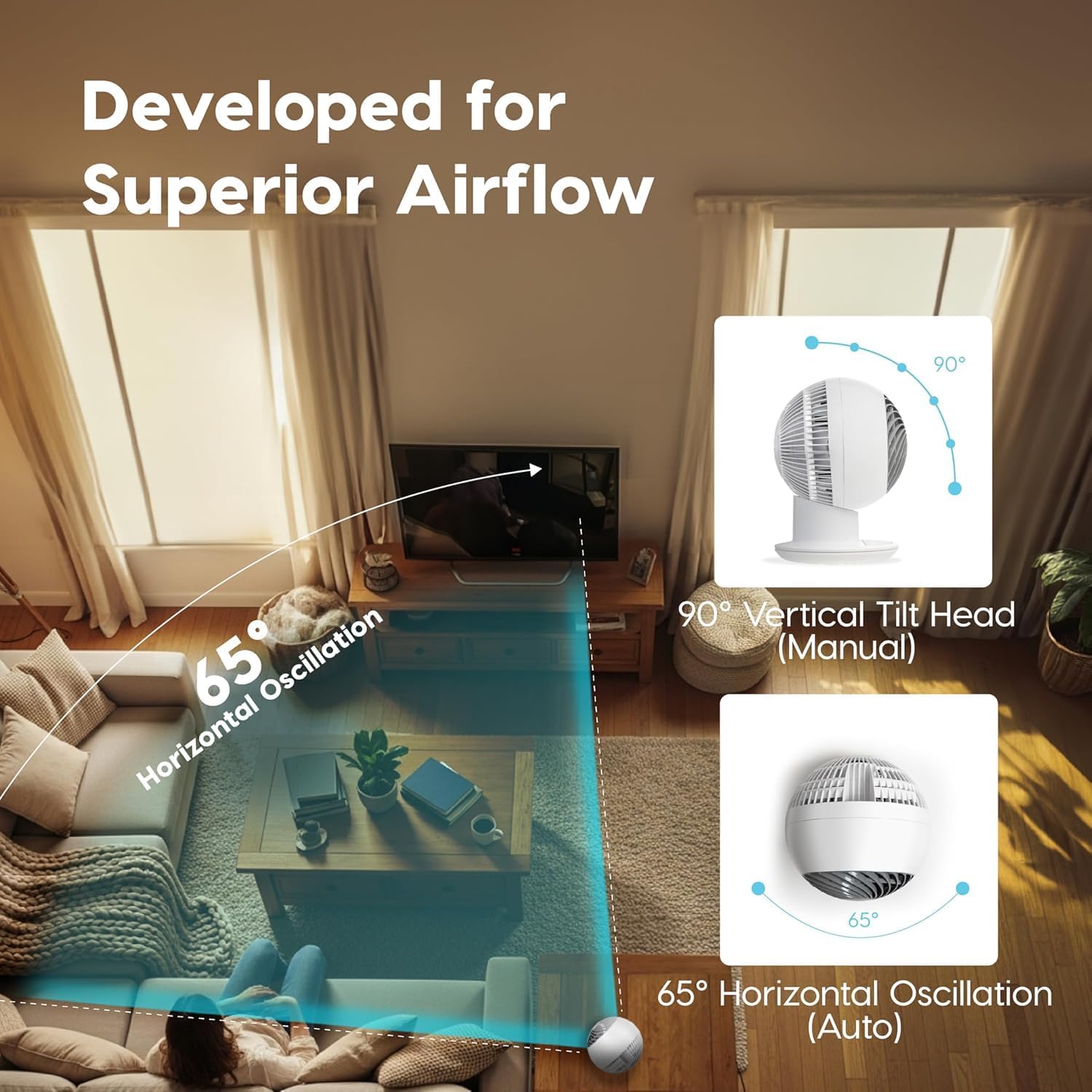 Thumbnail 4 de IRIS USA WOOZOO Air Circulation Fan with Remote - Oscillating Desktop Fan, 5 Speeds, 30dB Quiet Operation