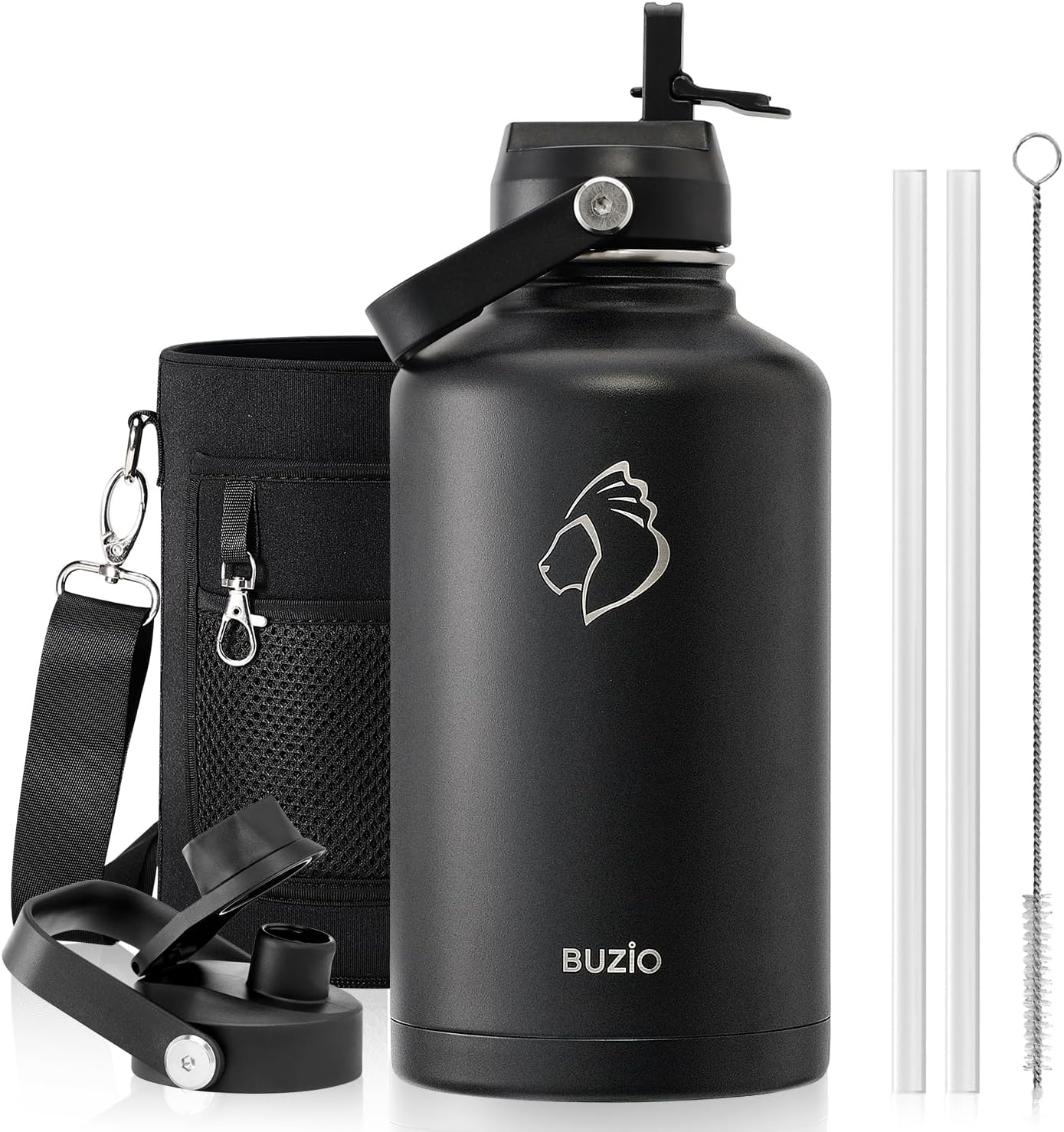 Detalle de BUZIO Triple-Wall Vacuum Insulated Water Bottle, 64 oz, Stainless Steel