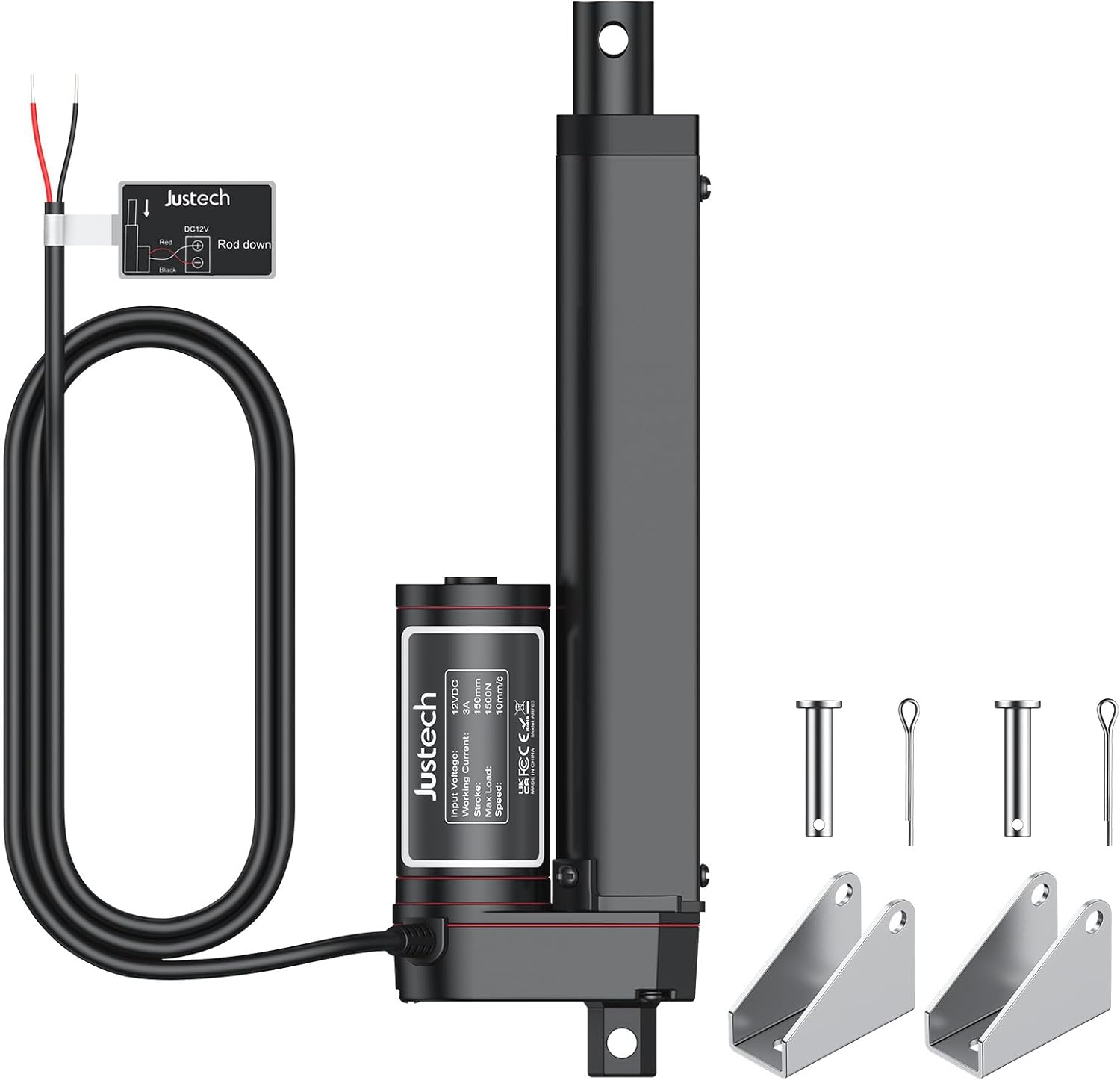 Justech Linearmotor (Schwarz) for linear actuator builds – 12V DC, 1500N load