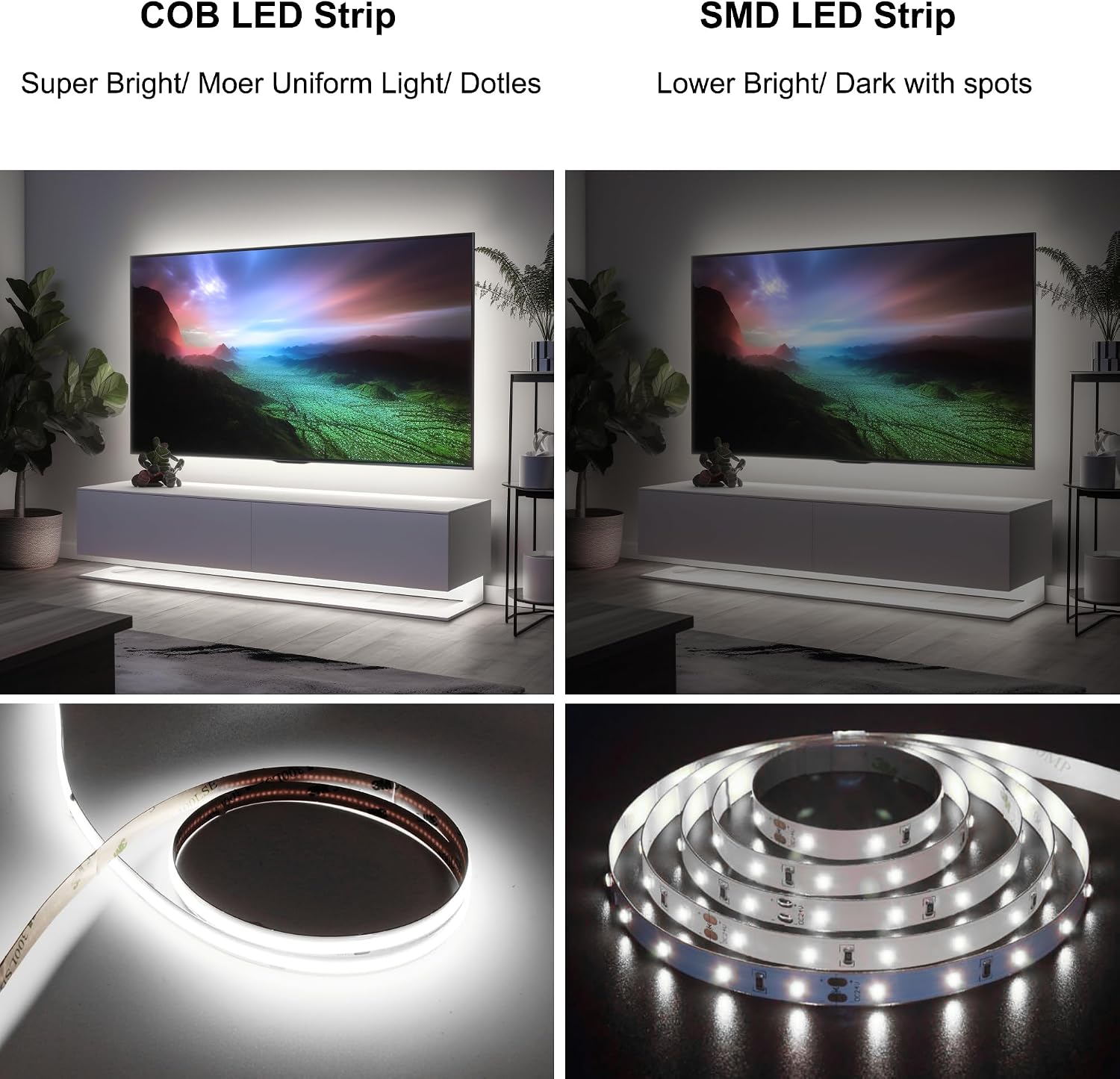 Detalle 2 de AXMOTUT White COB LED Strip Lights 10m (24V), dimmable 6500K 93+ CRI flexible strip