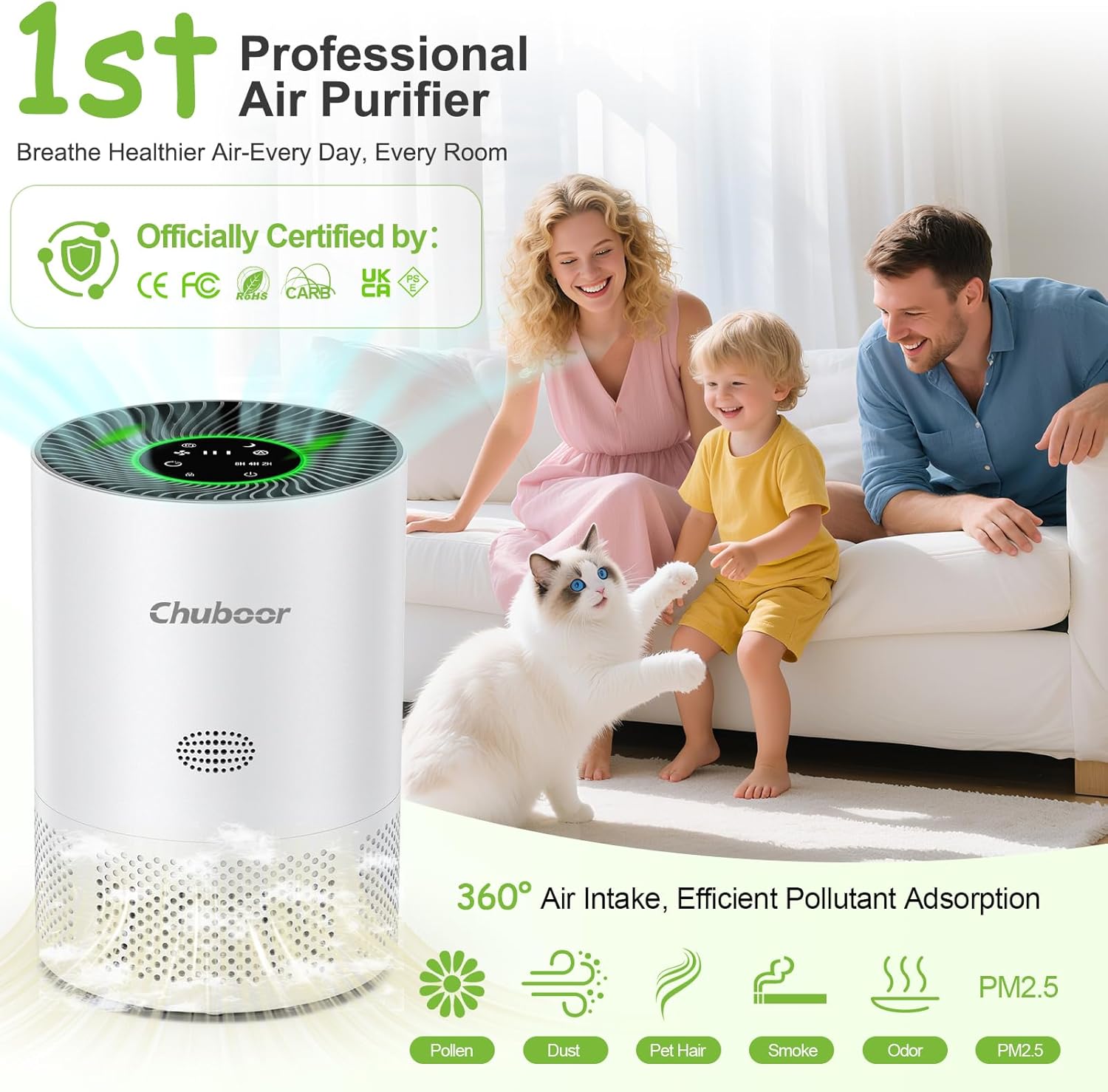 Thumbnail 1 de Chuboor Air Purifier for Bedroom Home (CADR 305m³/h) with True H13 HEPA, 5 Speeds and Sleep Mode