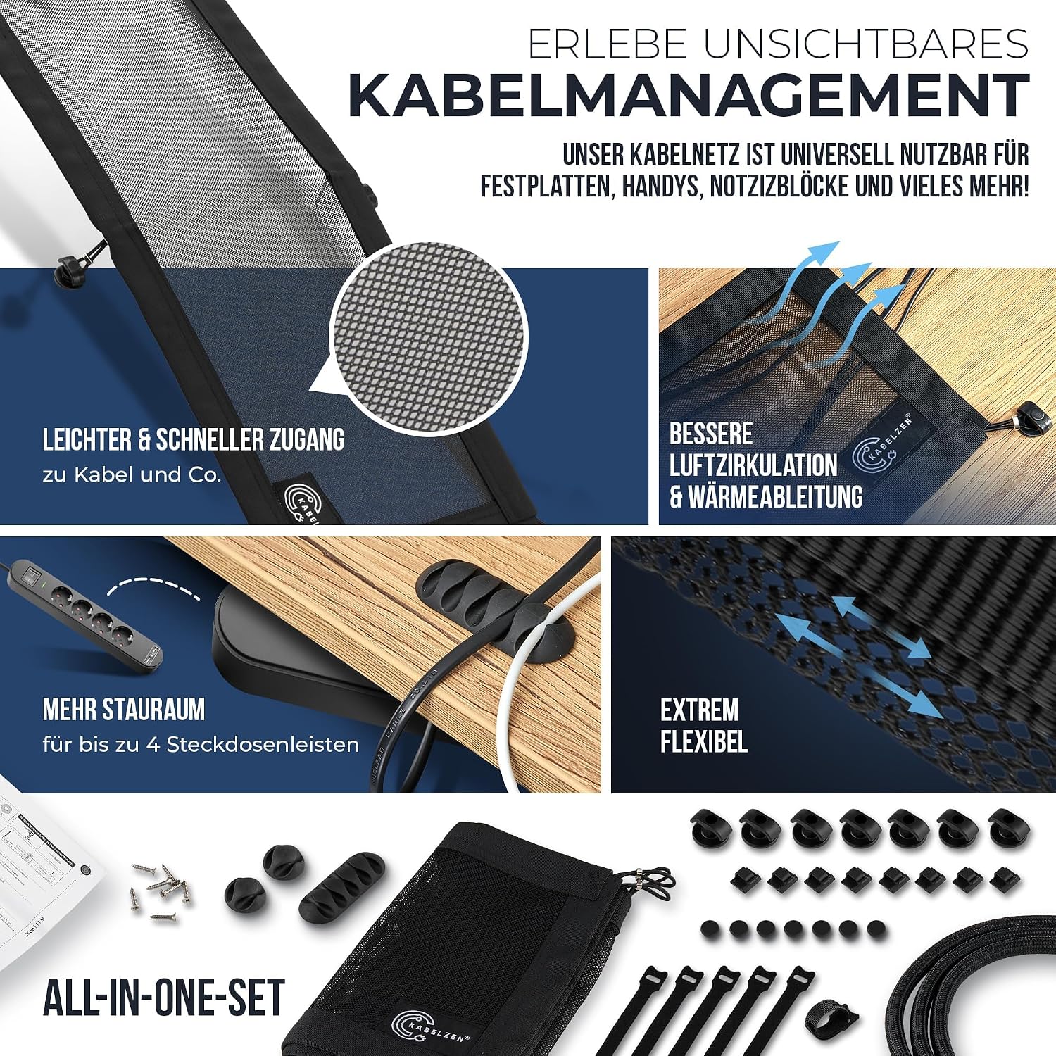 Detalle de Kabelnetz Schreibtisch für Kabelmanagement – flexibles Kabelkanal-Set zur Organisation