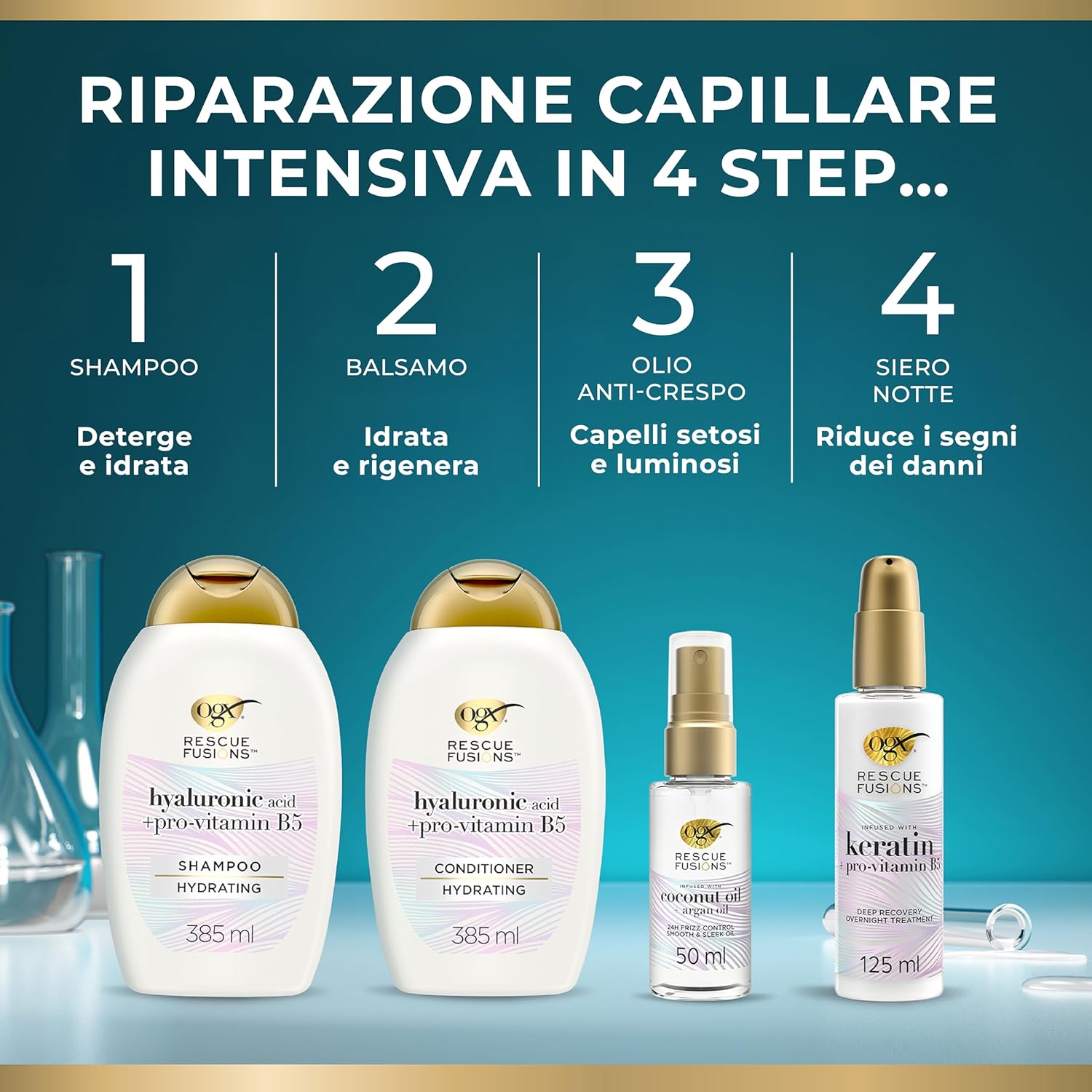 Thumbnail 4 de OGX Rescue Fusions Deep Recovery Overnight Treatment siero notte capelli con cheratina e proteine del grano (125 ml)