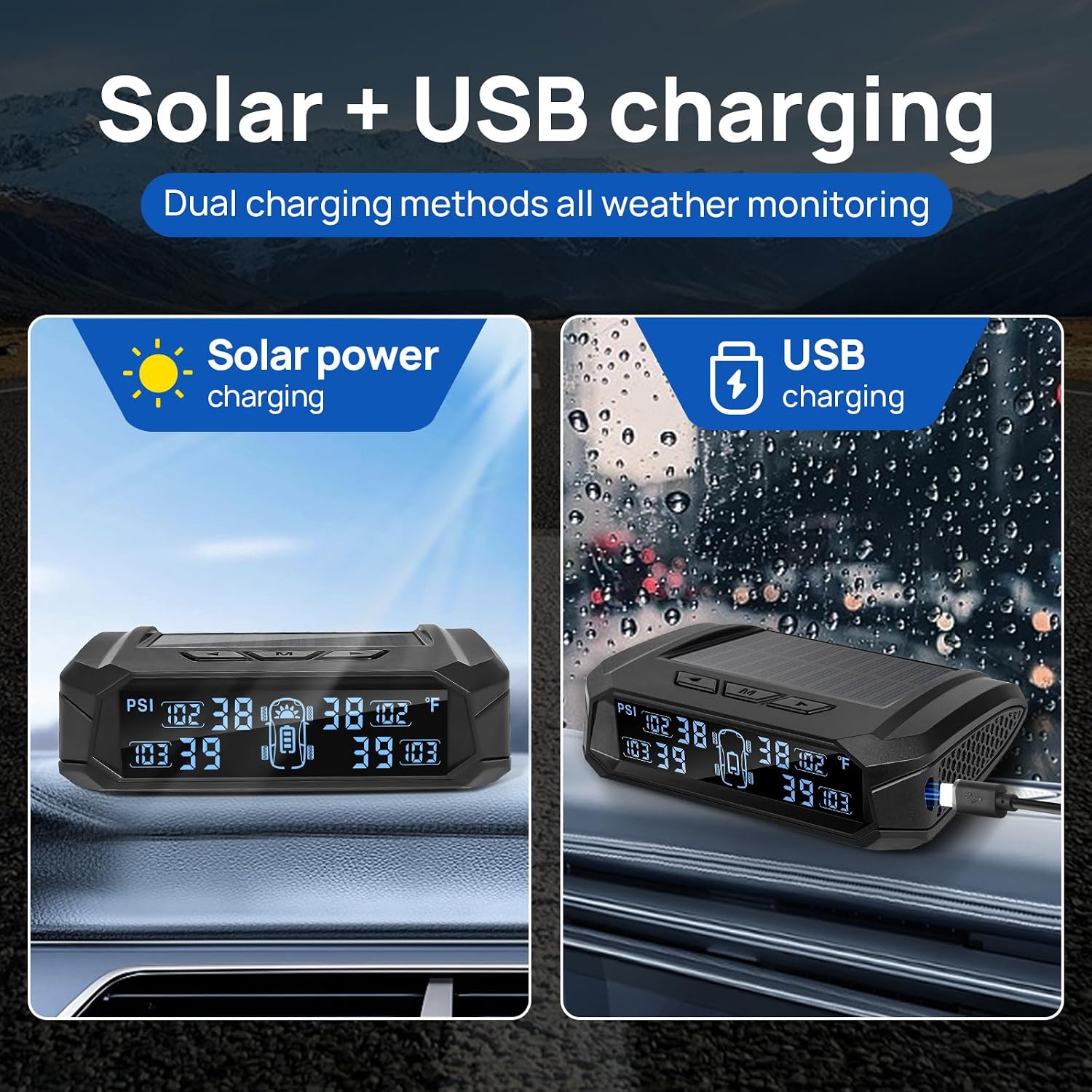 Thumbnail 1 de Masoll RV Tire Pressure Monitoring System with Solar Charger (4 Sensors, 6 Alarm Modes)