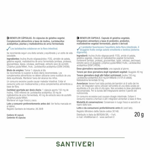 Detalle 2 de SANTIVERI Beneflor 40 comprimidos prebióticos y probióticos
