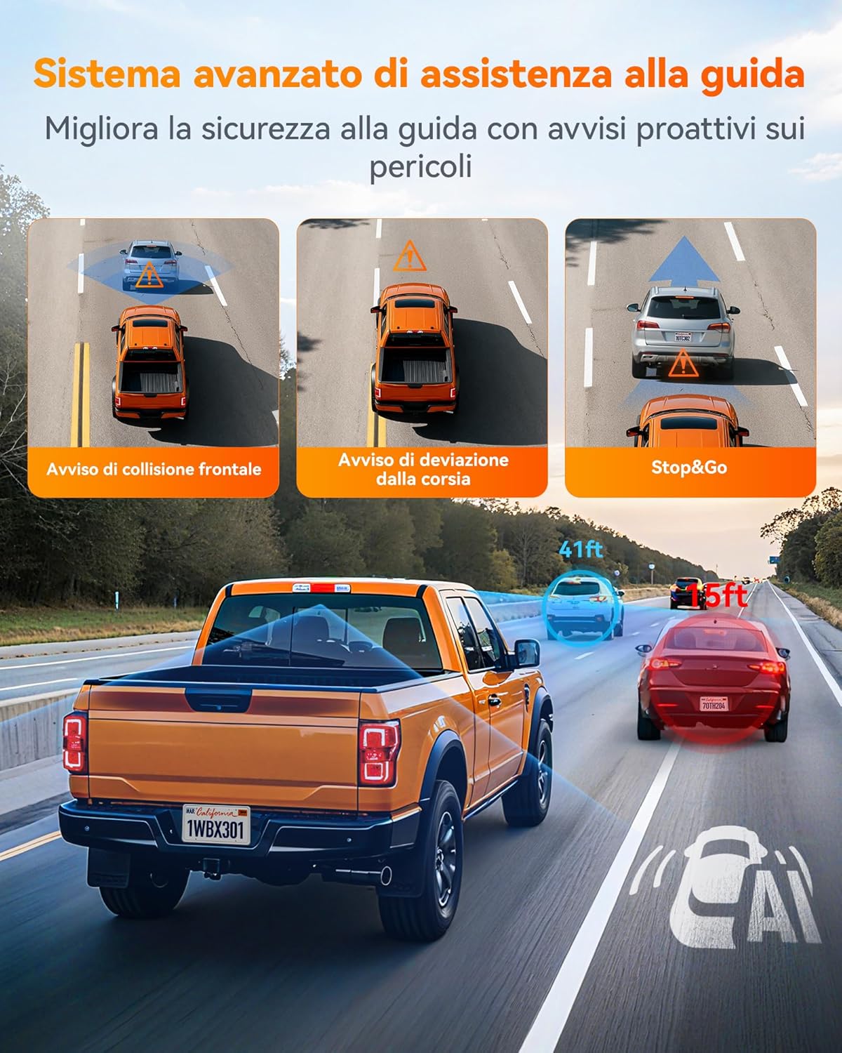 Thumbnail 5 de WOLFBOX X3 PRO Dashcam auto duale anteriore e posteriore con STARVIS 2 IMX675, 2,5K 60 FPS e ADAS