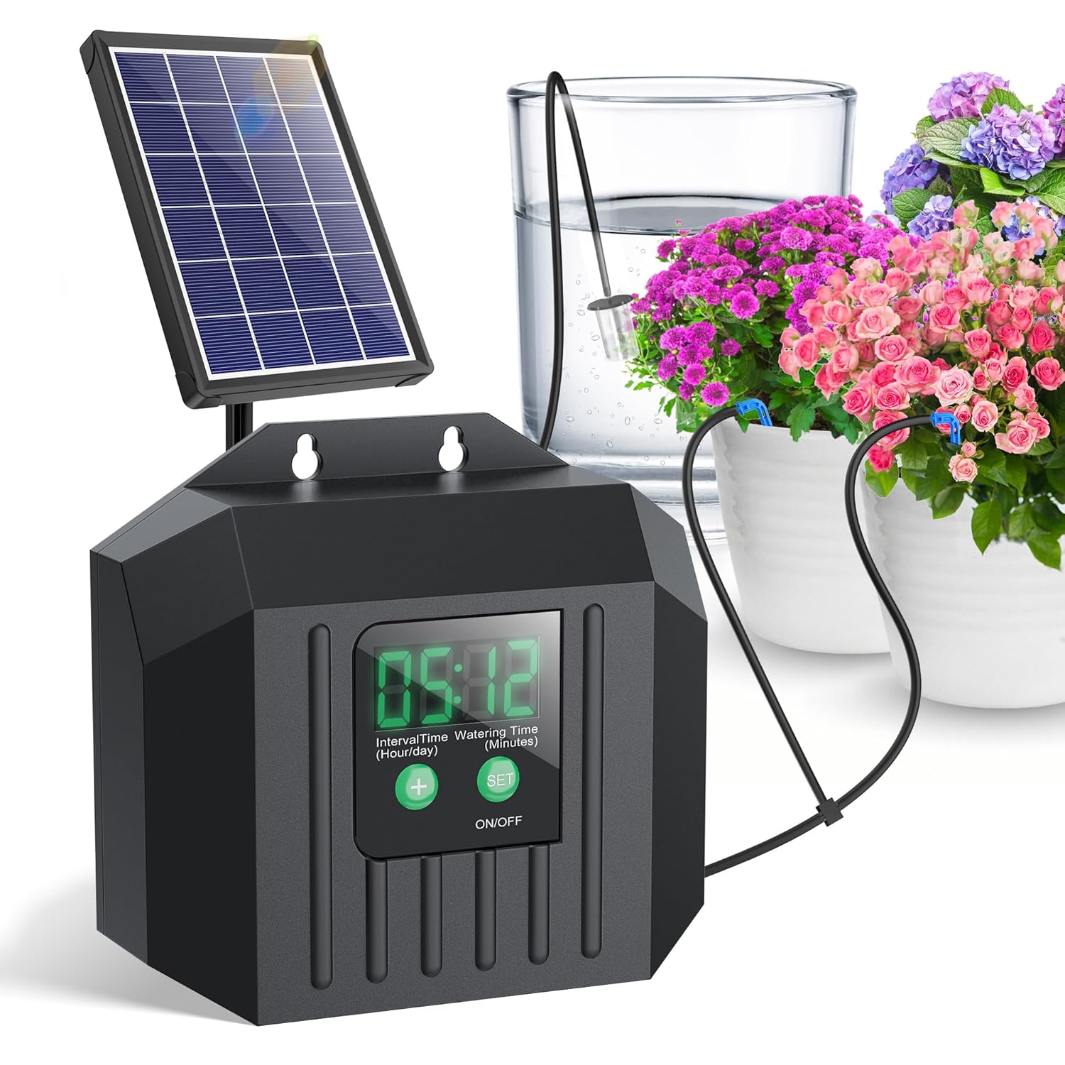 Biling Solar Drip Irrigation System Kit (15m) with Automatic Watering Controller, 6 Modes