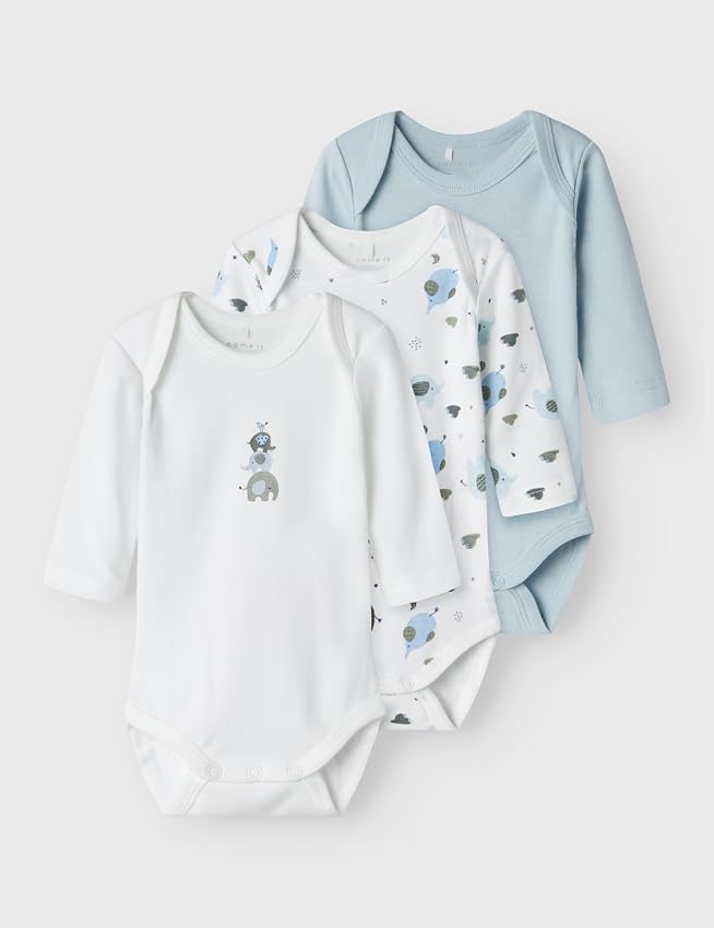 Detalle de NAME IT NBMBODY 3P LS Baby Elephant Noos, body manga larga 3 unidades
