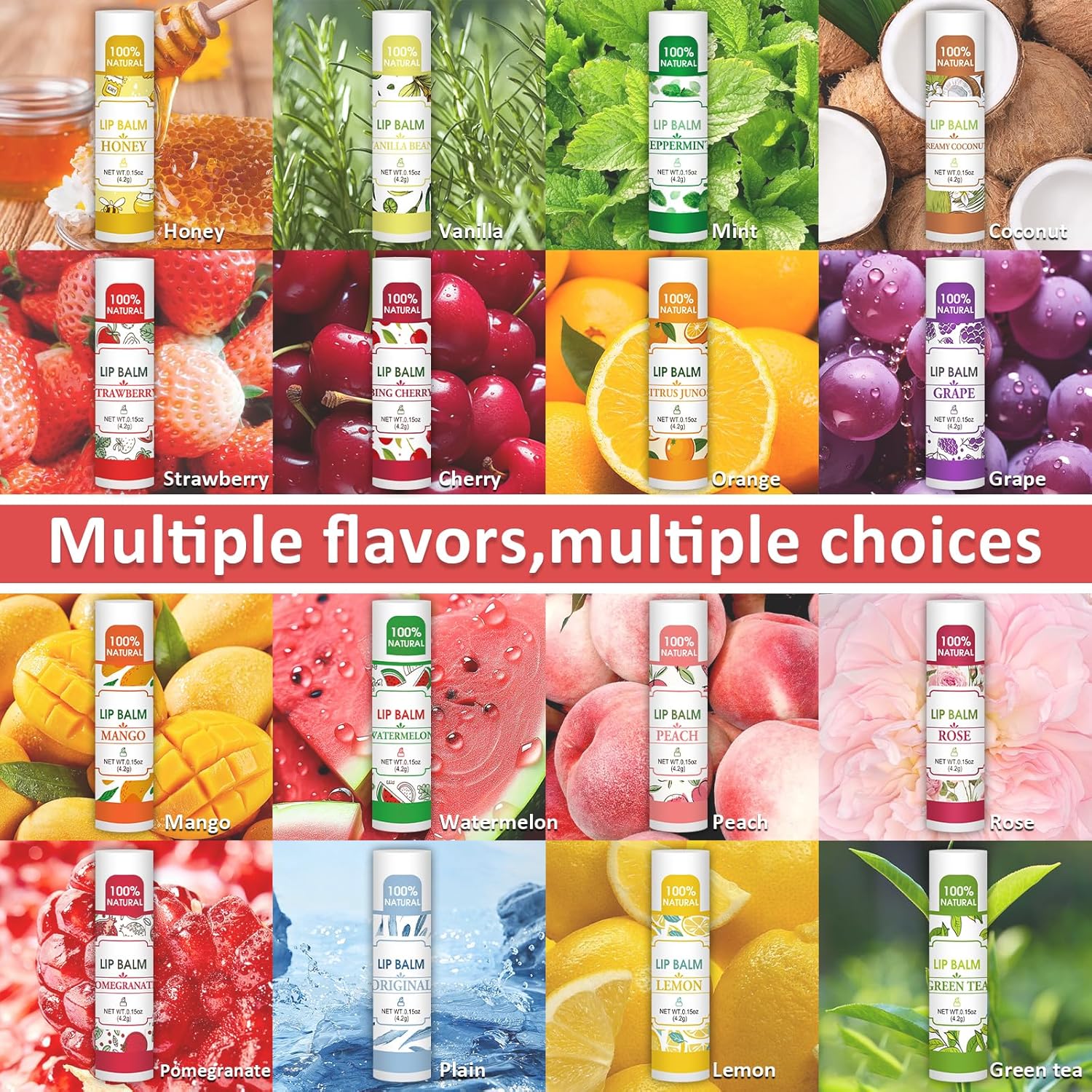 Detalle 2 de VISRIE 32 Pack Lip Balm: Natural Hydration in 16 Subtle Flavors
