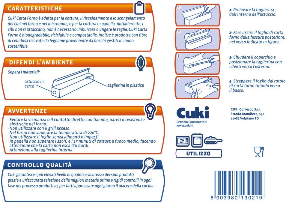 Detalle 2 de Cuki Carta Forno Antiaderente su Entrambi i Lati, con Taglierina – 36x50 cm, formato Professionale