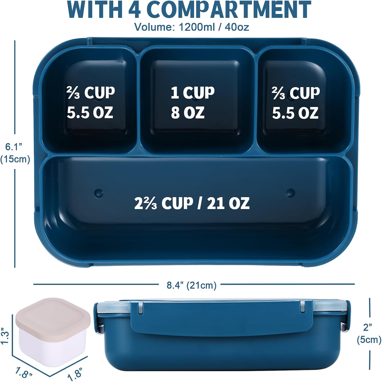 Thumbnail 1 de Shell and Turtle Bento Box Adult Lunch Box: 4-Compartment, Navy, Microwave Safe