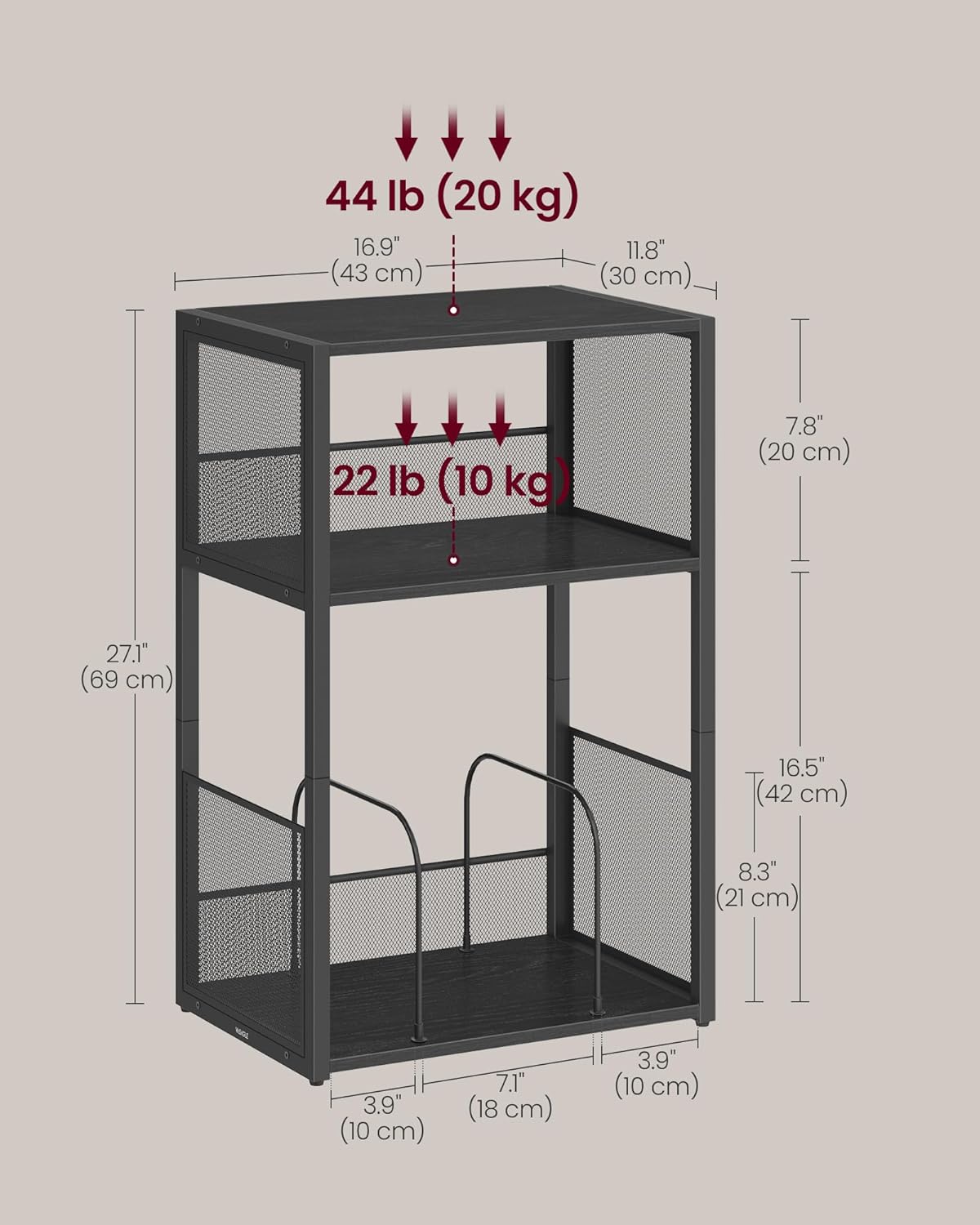 Thumbnail 2 de VASAGLE Record Player Stand 3-Tier Side Table (Ebony Black, ULET275B01)