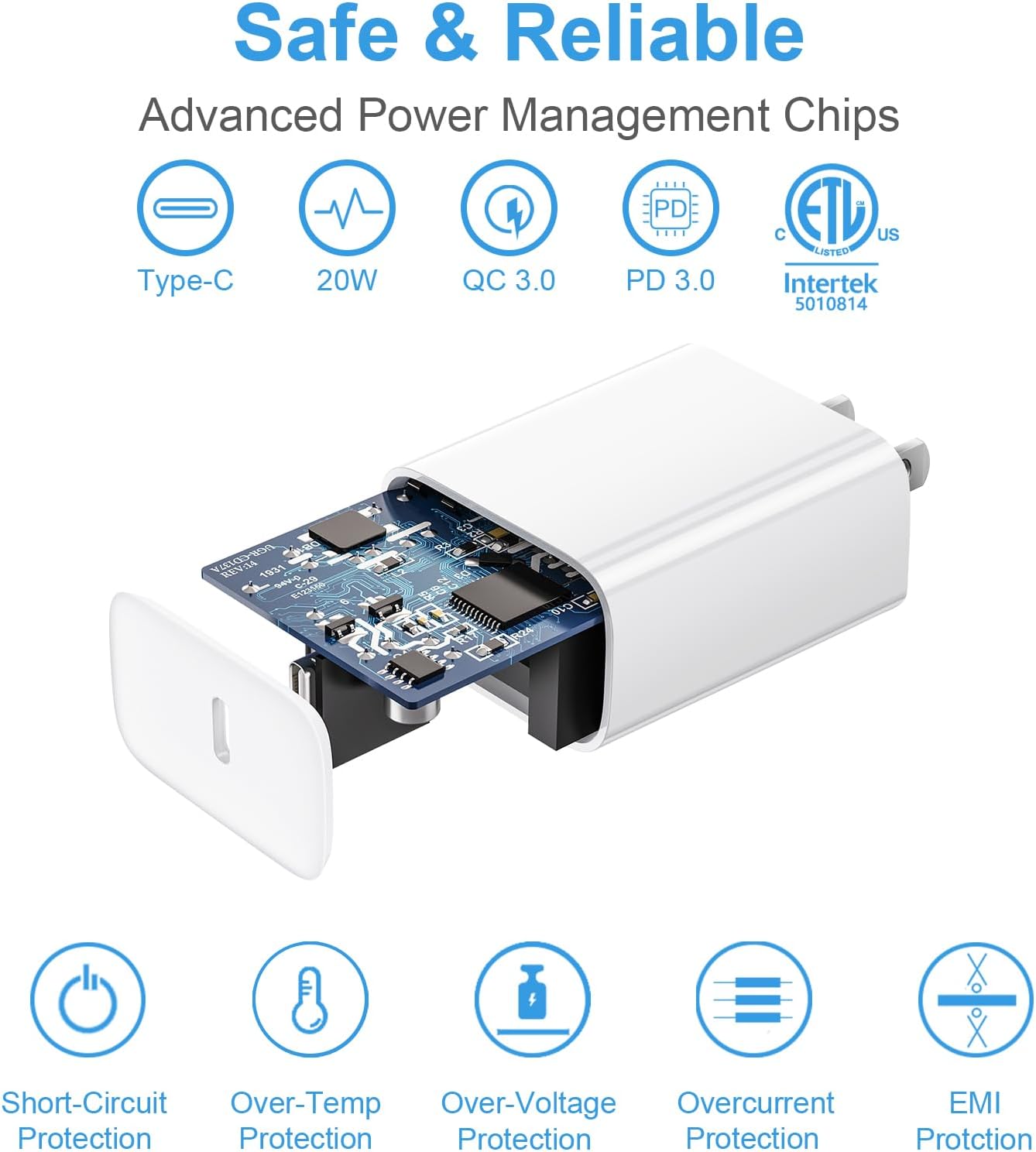 Detalle de iPhone 17/16/15 Fast Charging 20W Type C Wall Charger (3+3 Pack) with 6FT Cable