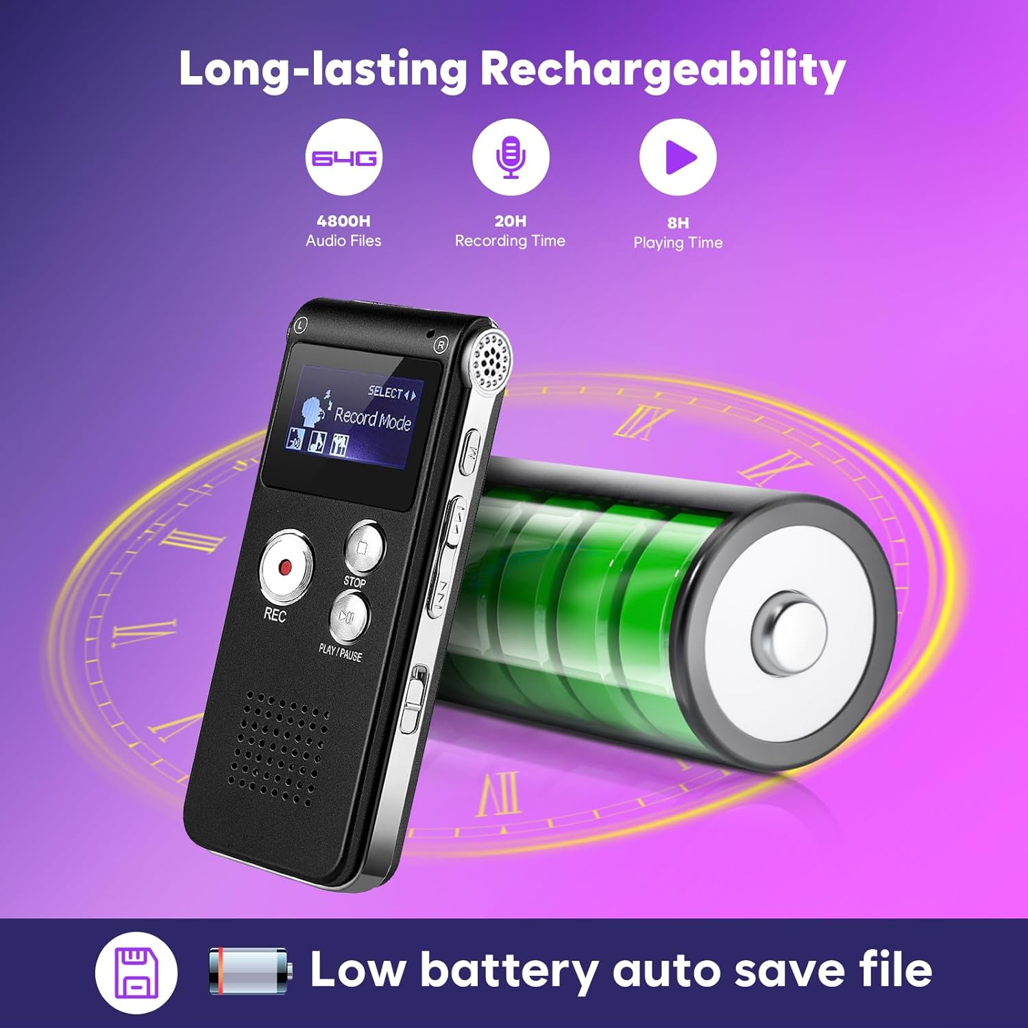 Detalle de ZIPCIDE Voice Recorder 32GB 4800h