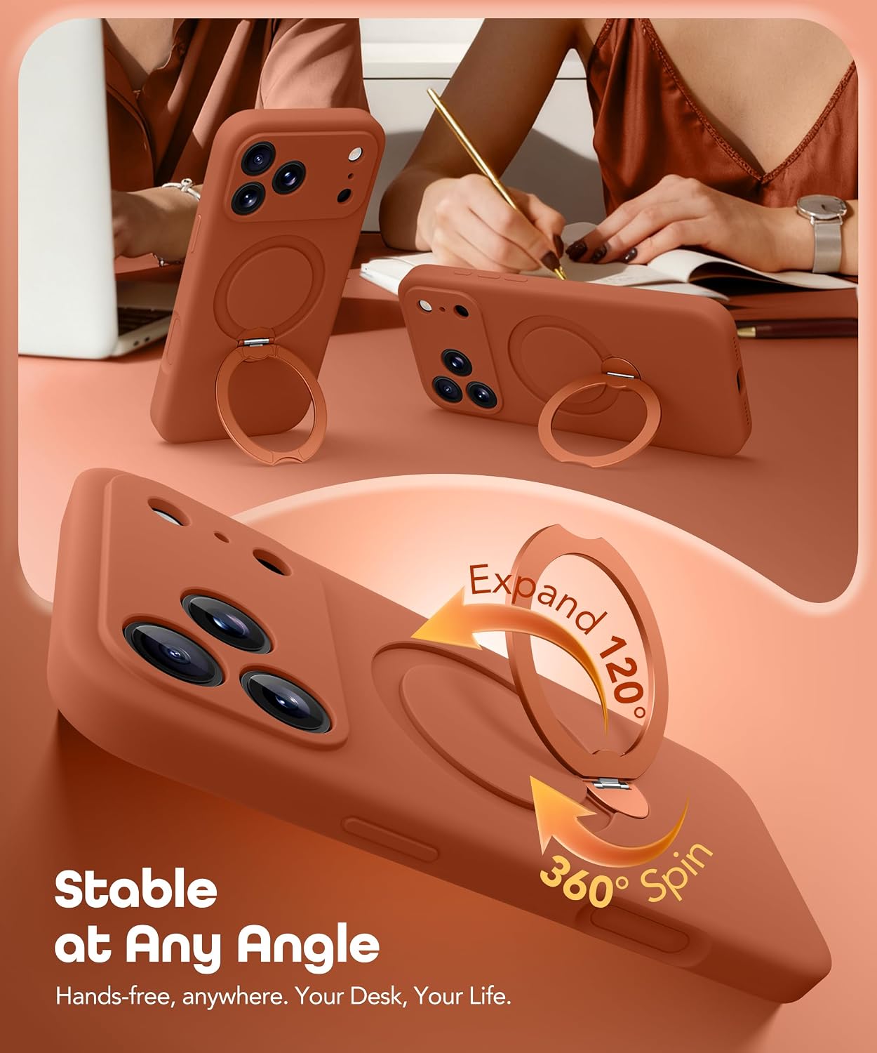 Detalle de GolbinBox for iPhone 17 Pro Max Case with 360° Spin Magnetic Stand (Orange Rust)