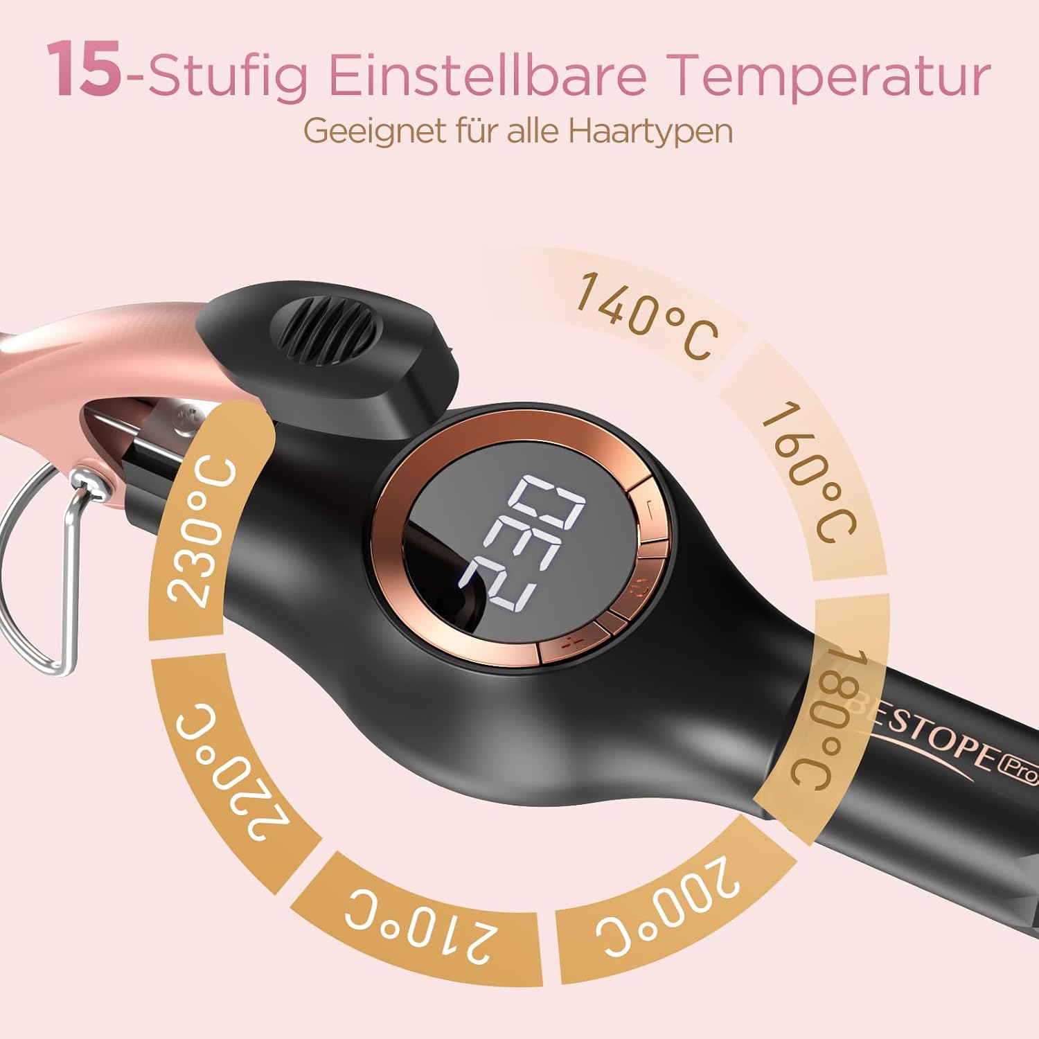 Detalle de BESTOPE PRO Lockenstab 9mm – Mini-Locken, schnelle Hitze, LCD-Display
