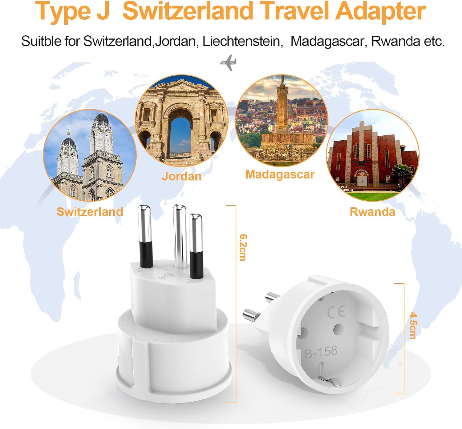 Thumbnail 4 de 3er-Set Schweiz Reiseadapter Typ J für Steckdosen