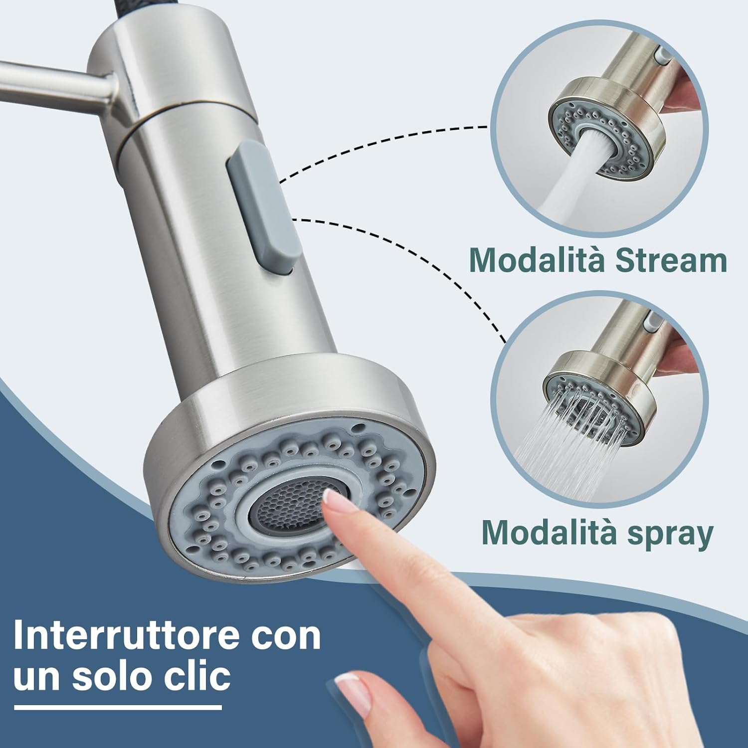 Thumbnail 2 de JUNSHENG Robinet de cuisine avec douche extractible – finition Nickel Brossé