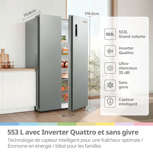 Thumbnail 3 de Comfee' 553L Frigo Américain – Frigo Congélateur Combiné No Frost, Blanc, Classe Énergétique E