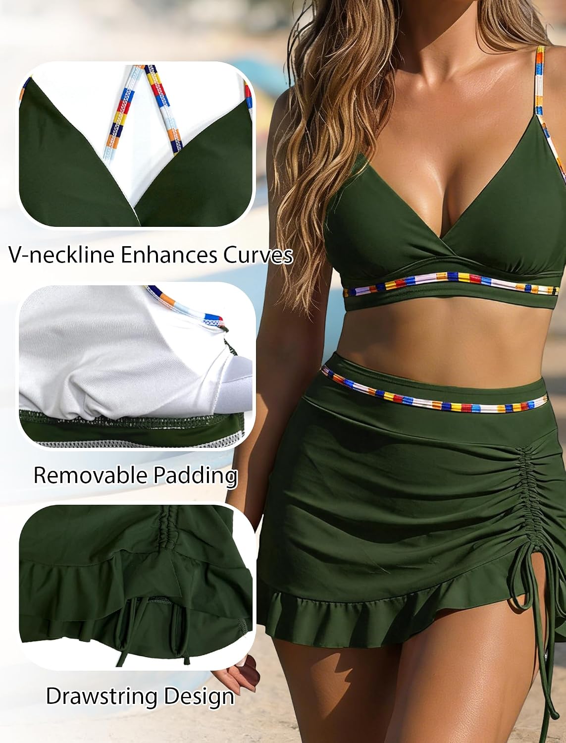 Thumbnail 6 de OUSIMEN damesbikiniset met hoge taille, colourblock en trekkoord