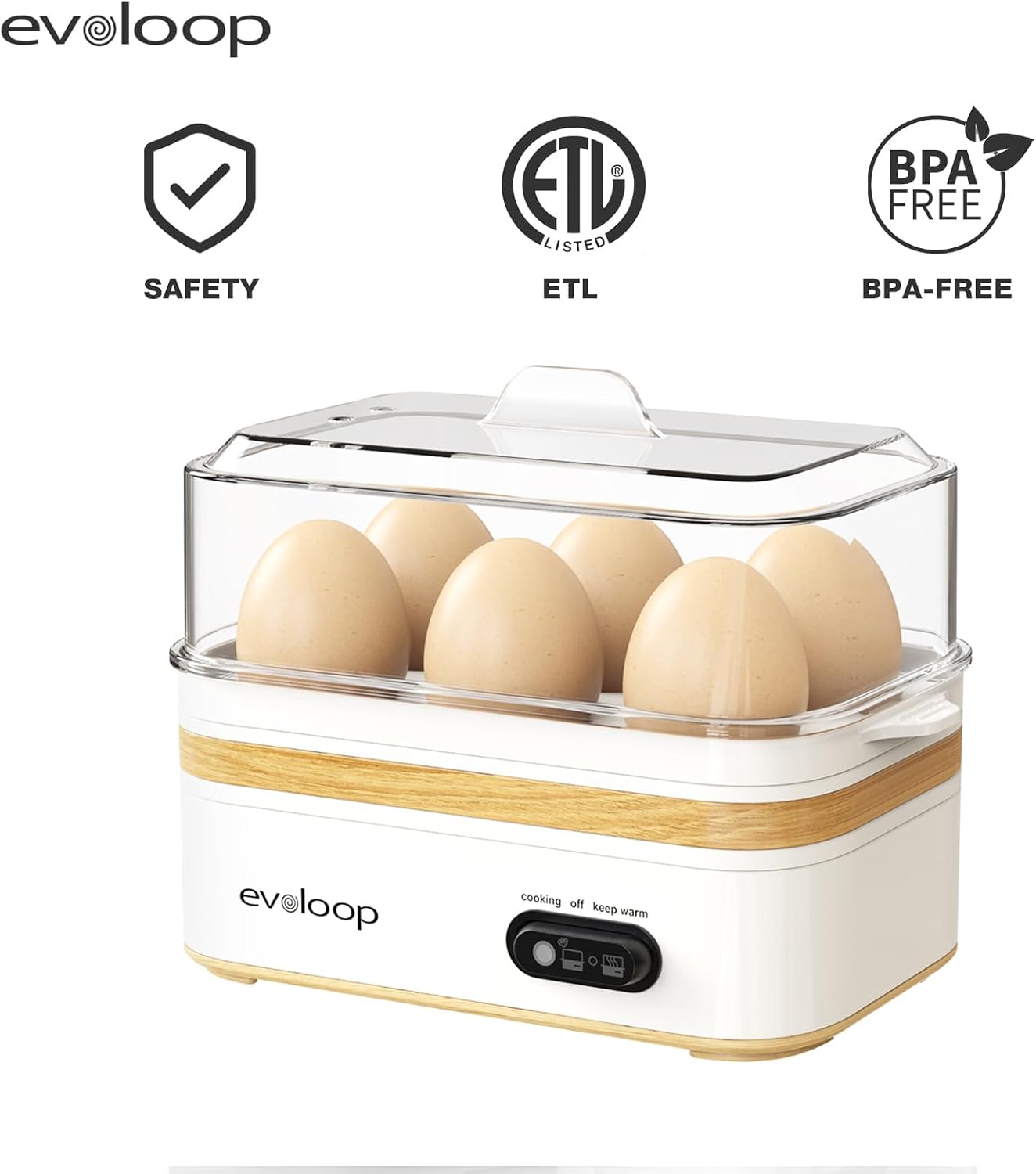 Detalle de evoloop EPS-KY-305 Rapid Egg Cooker, 6-Egg Capacity, Poaching and Omelet Trays