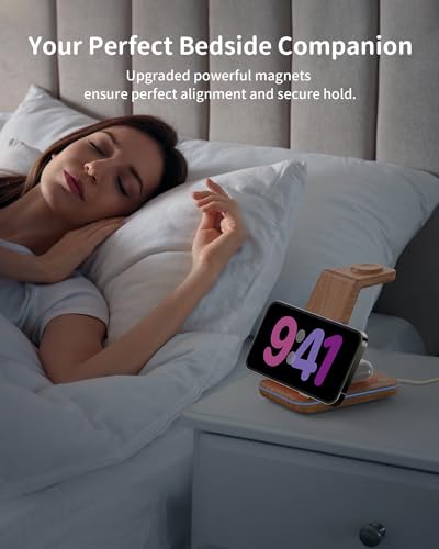 Detalle de GEEKERA Station de Charge 3 en 1 pour Apple – Bois, induction rapide pour iPhone, Apple Watch et AirPods