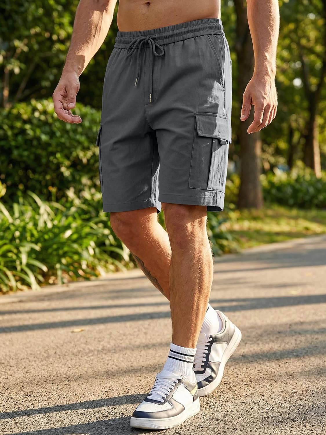 Thumbnail 5 de JMIERR Men's Casual Stretch Cargo Shorts — 9-Inch Inseam, Elastic Drawstring Waist with Secure Multi Pockets